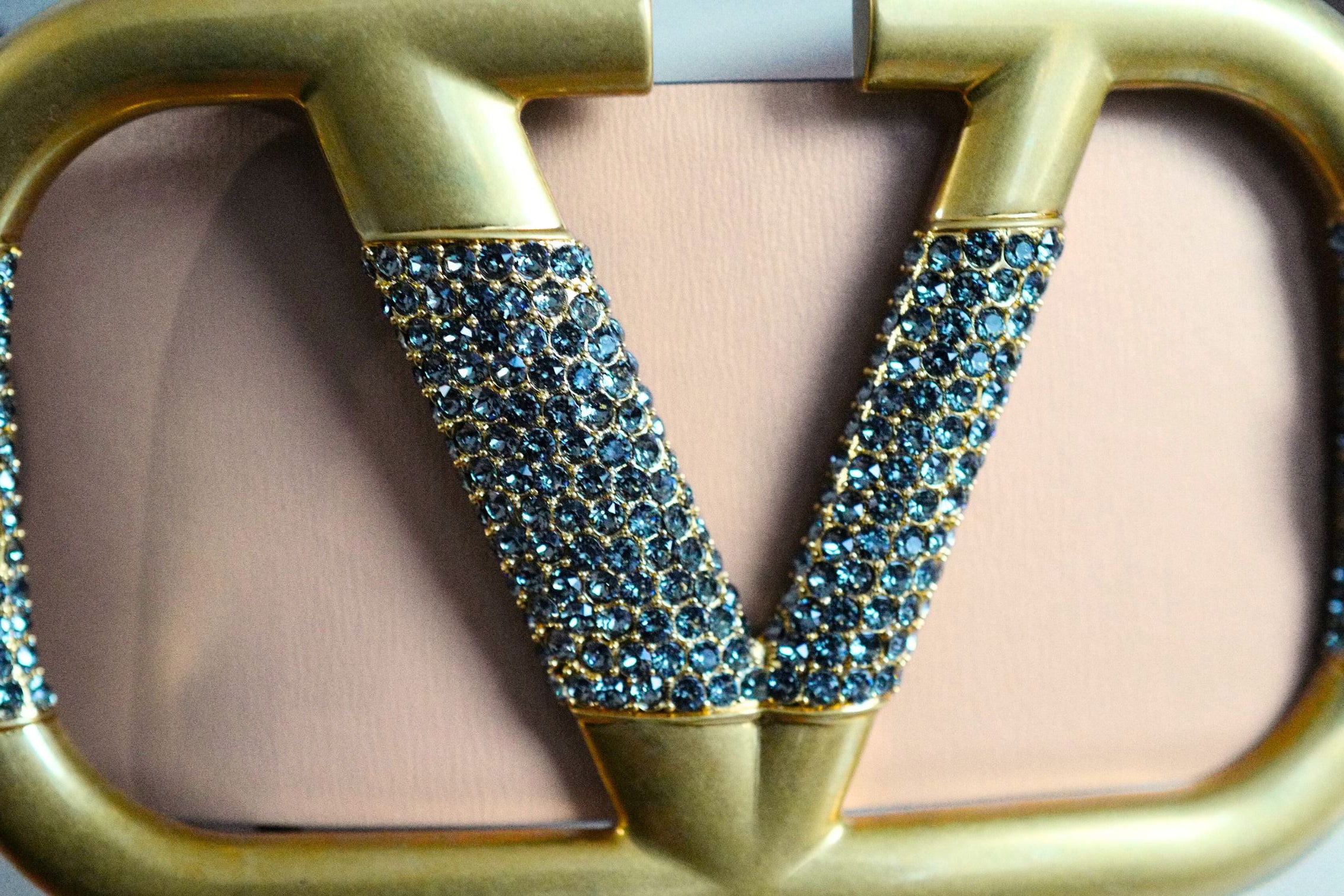 Valentino Vlogo Crystal Embellished Reversible Leather Belt Women's