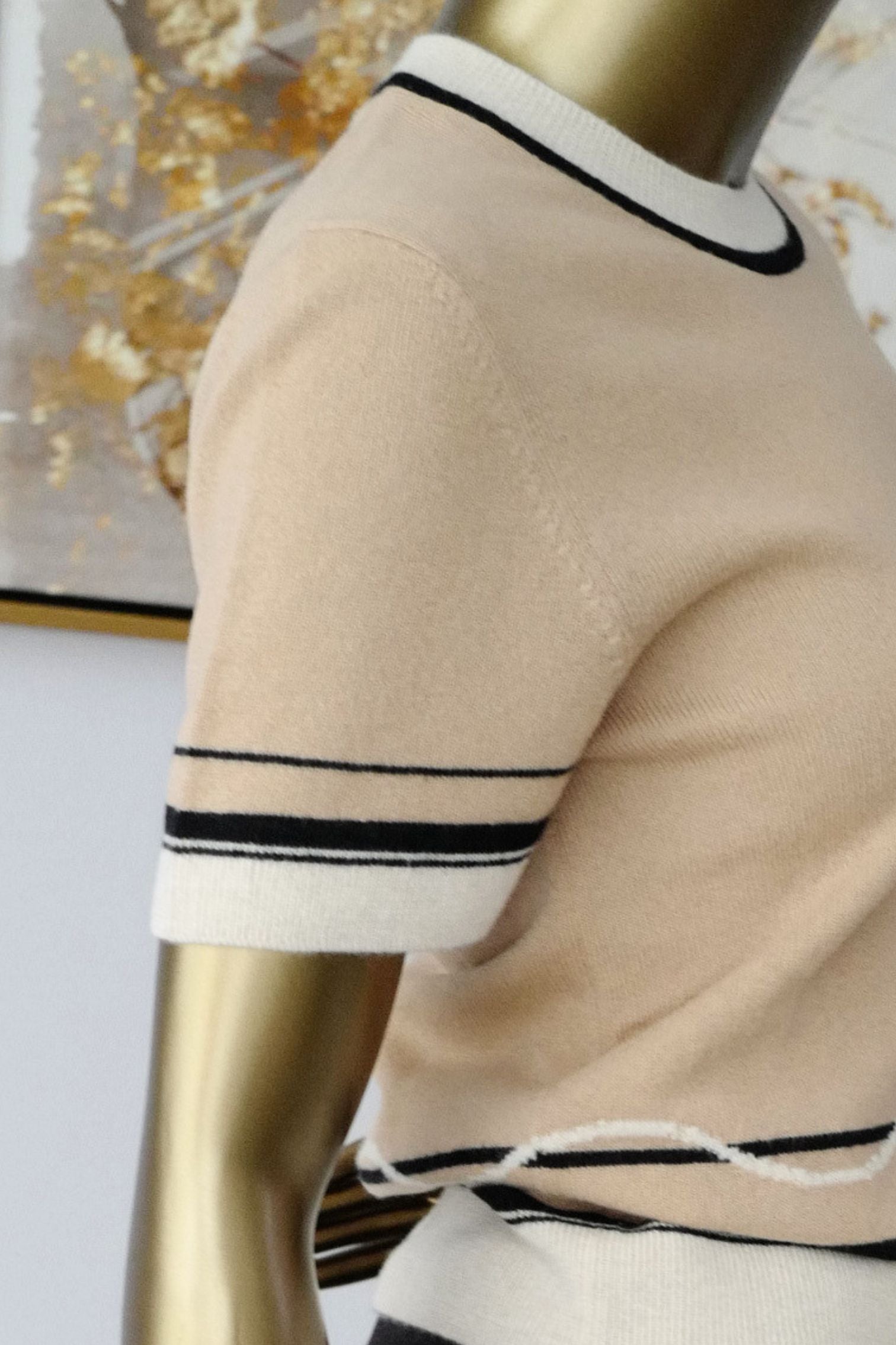 Hermès Sweater Short Sleeved "Ex-Libris" Beige Cajou Cashmere Size 36