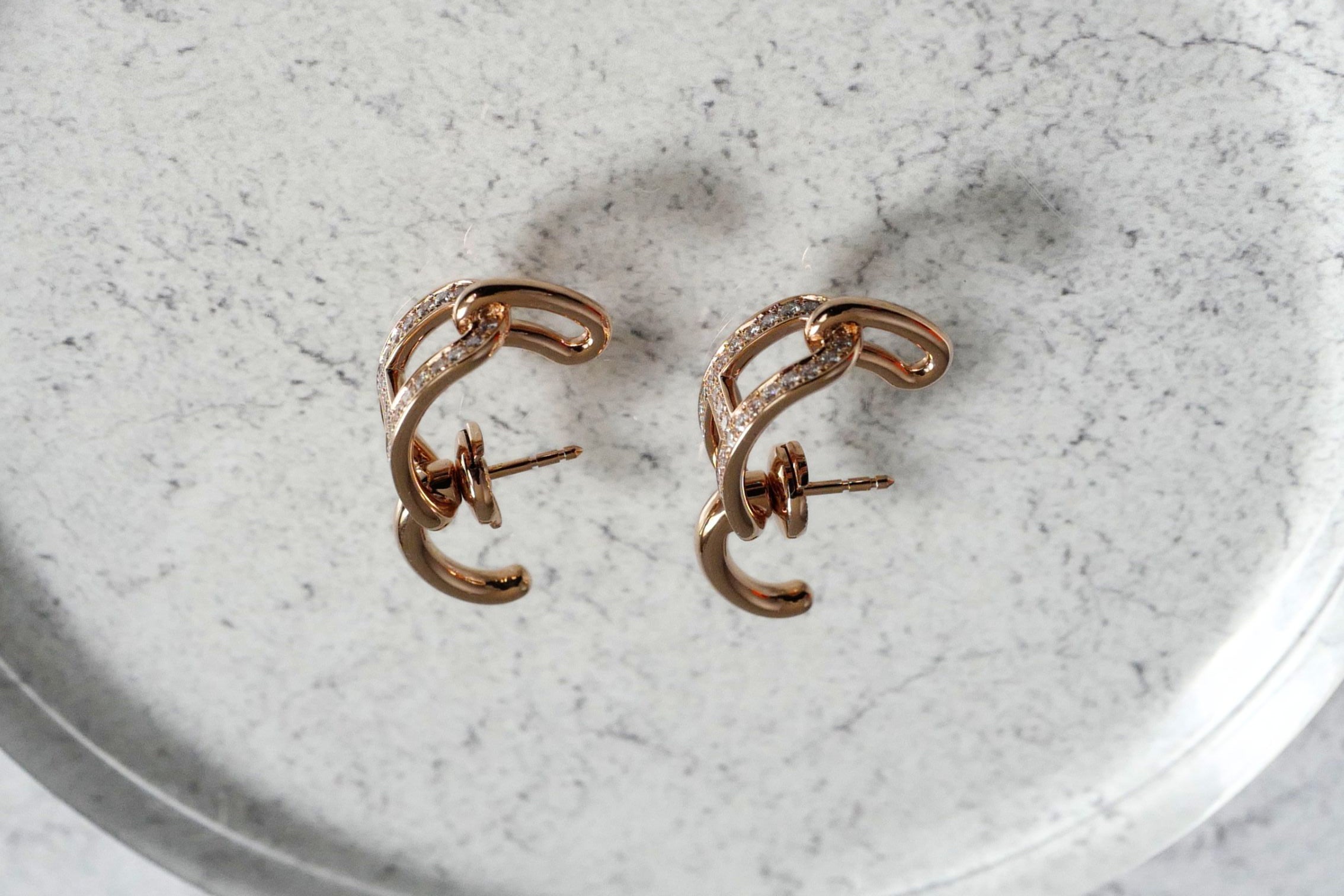 Hermès Adage Earrings 18K Rose Gold 62 Diamond Pavé