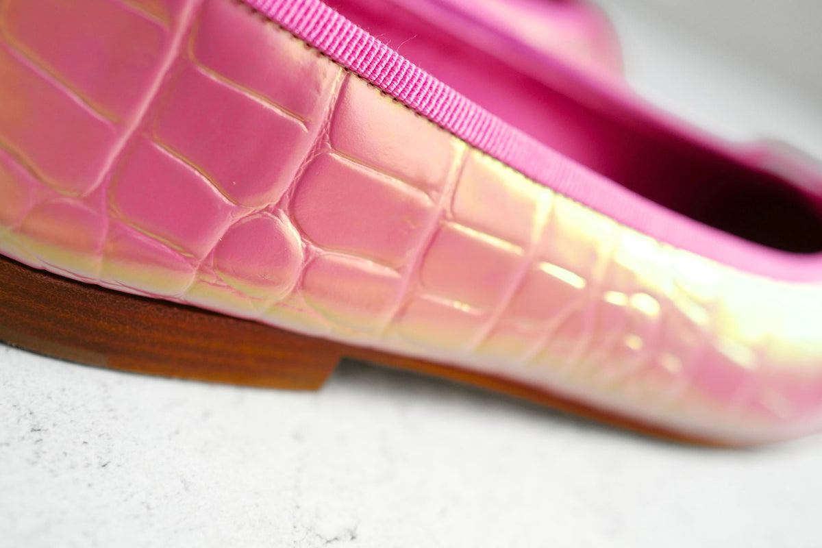 Chanel 26K Matthieu Blazy's Ballet Flats Croc Embossed Calfskin Pink Size 37.5