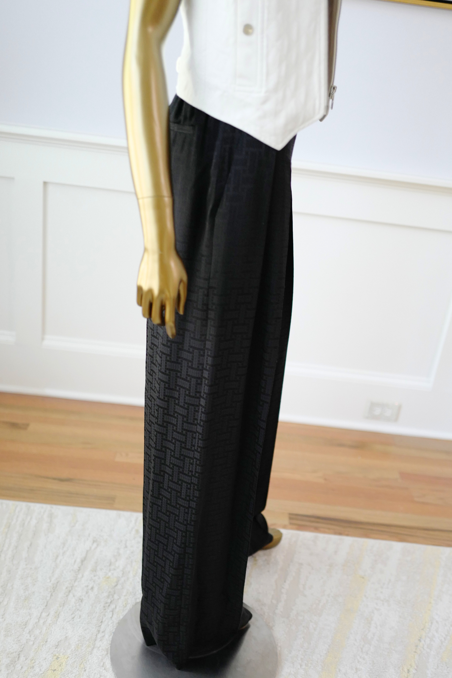 New Hermès Mosaique Wide-Leg Pants Noir Black Size 36