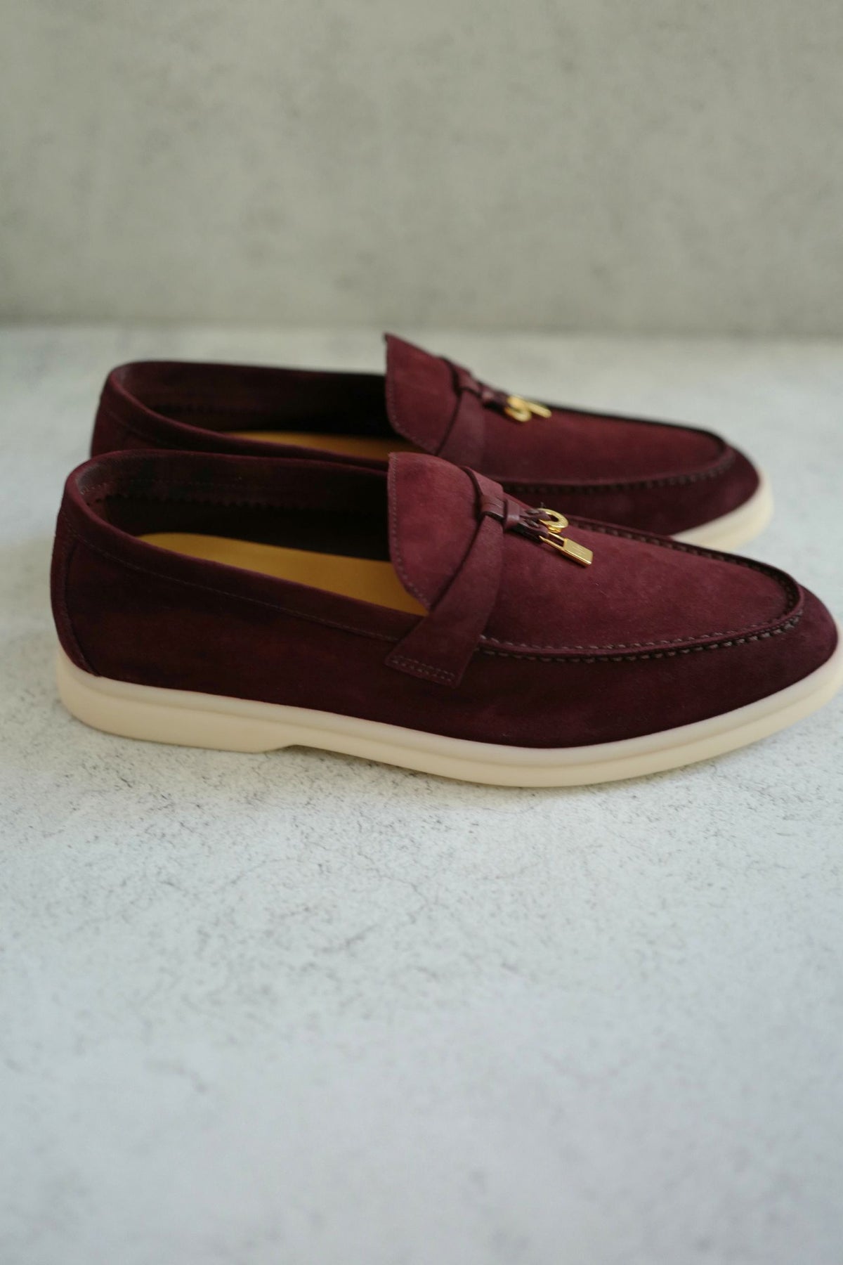 BNIB Loro Piana Summer Charms Walk Loafer Burgundy Suede Calfskin Size 37.5