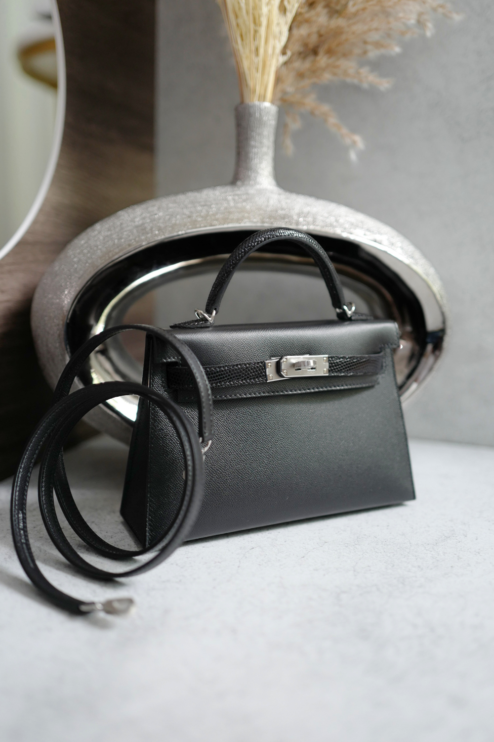 BNIB Hermes Mini Kelly Touch Veau Madame Lizard Black with Palladium HW