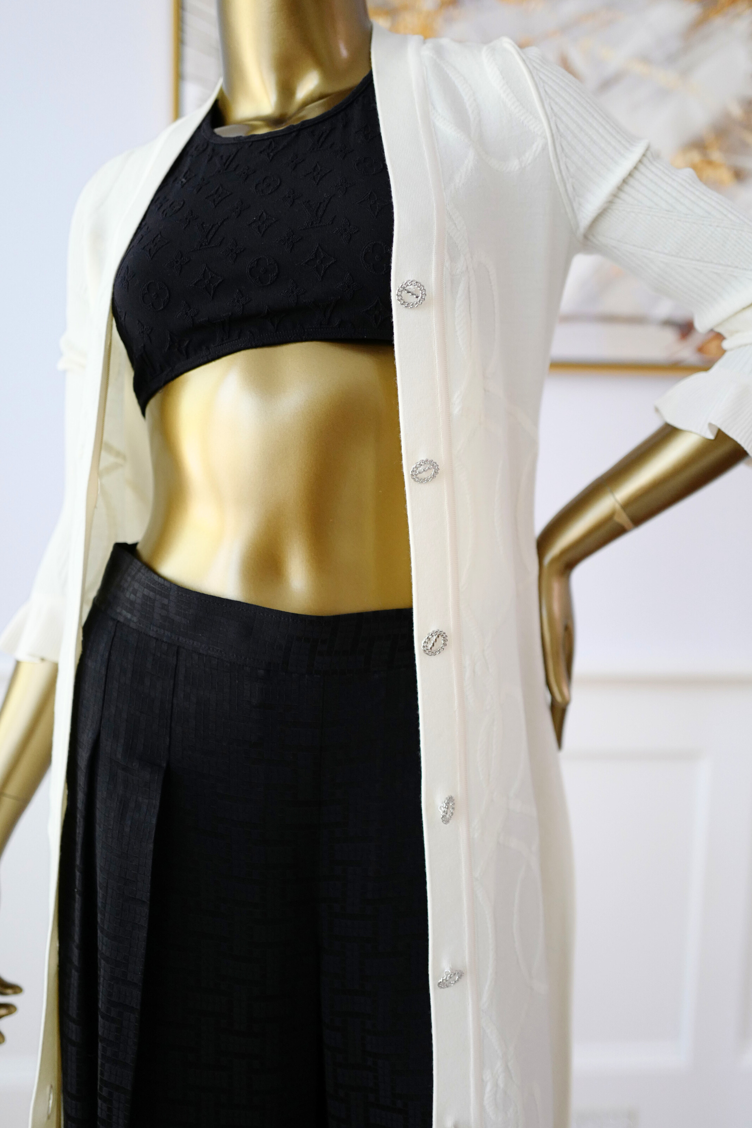 New Hermès Palefroi Remix Light Half-Length Sleeve Long Cardigan Blanc Naturel Size 34