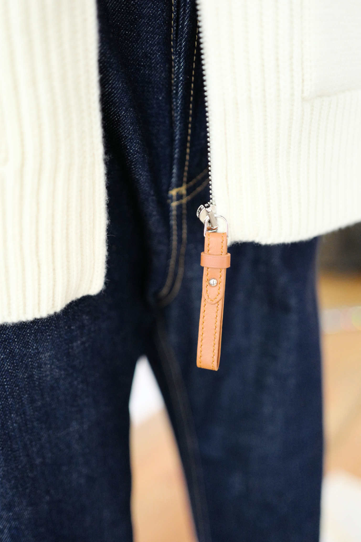 New Hermes Blouson Details Cuir cardigan Virgin Wool size 36