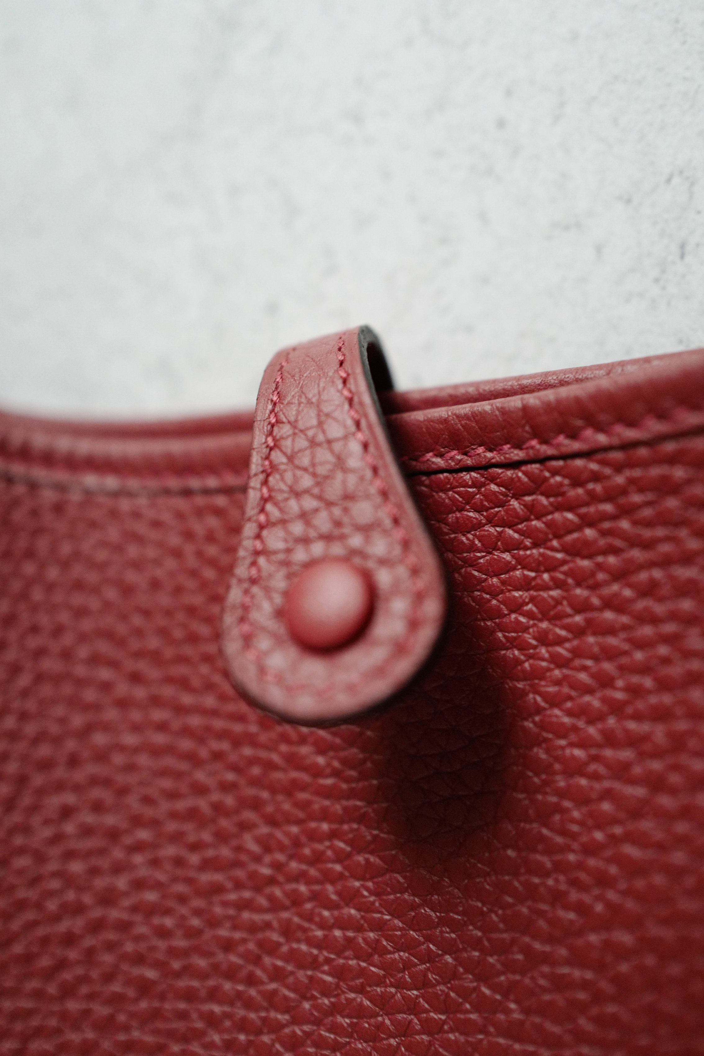 Hermès Mini Evelyne TPM Bag in Rouge H Clemence Leather with Gold Hardware