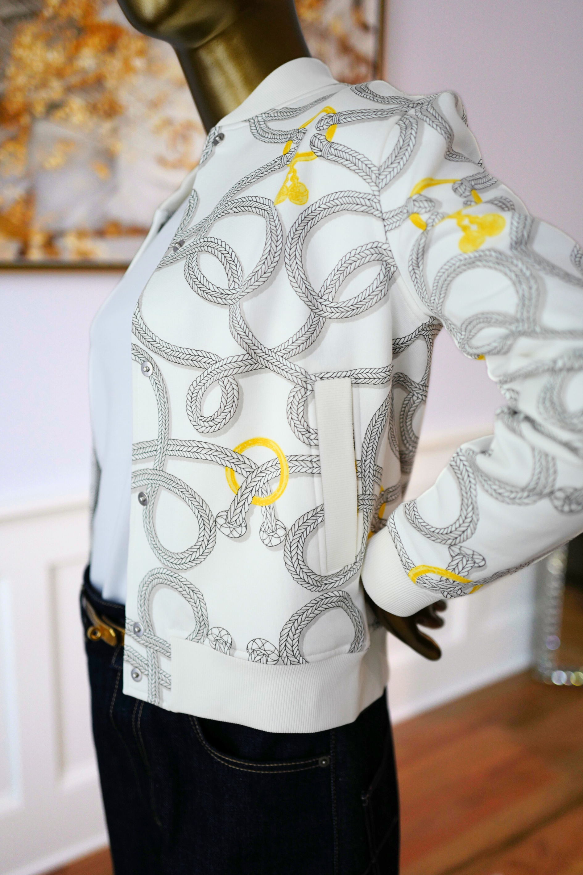 New Hermès Palefroi Remix Varsity Jacket Blanc Cassé White Size 34