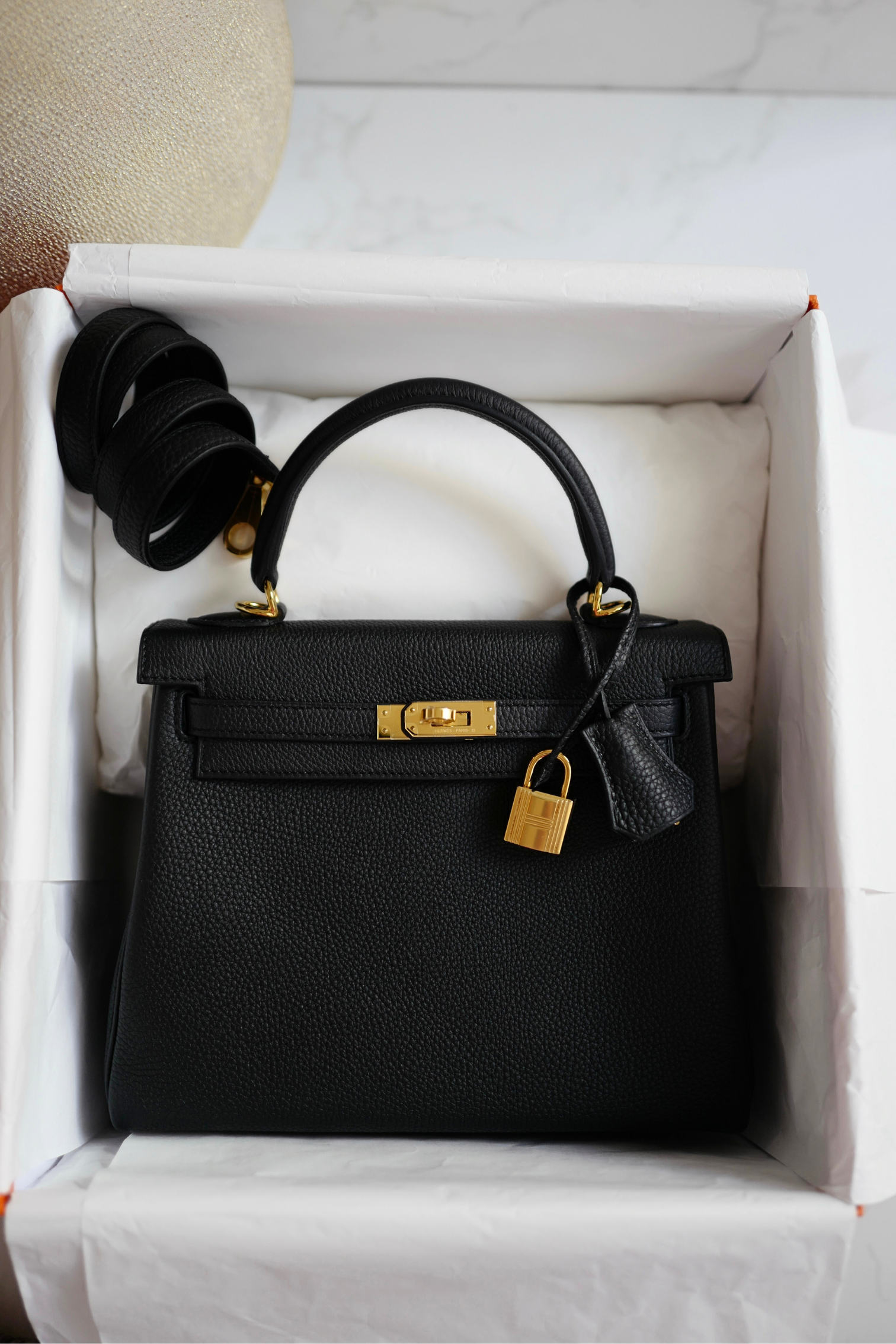 BNIB Hermes Kelly 25 Black Togo Retourne Gold HW W 2024 Complete With Receipt