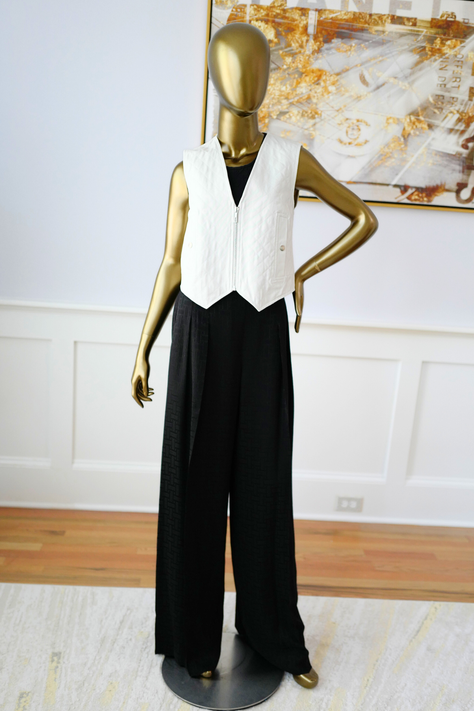 New Hermès Quilted Sleeveless Waistcoat Vest Blanc Naturel White Size 34