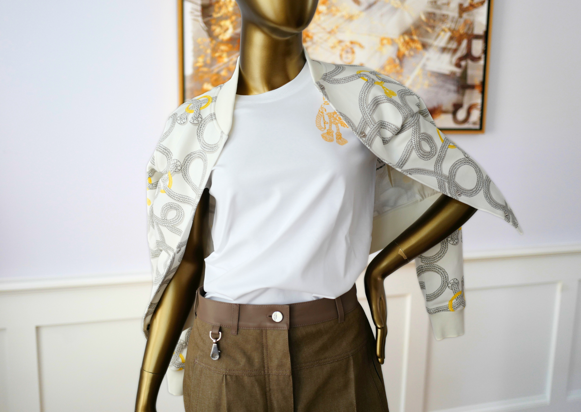 New Hermès Palefroi Remix Varsity Jacket Blanc Cassé White Size 34