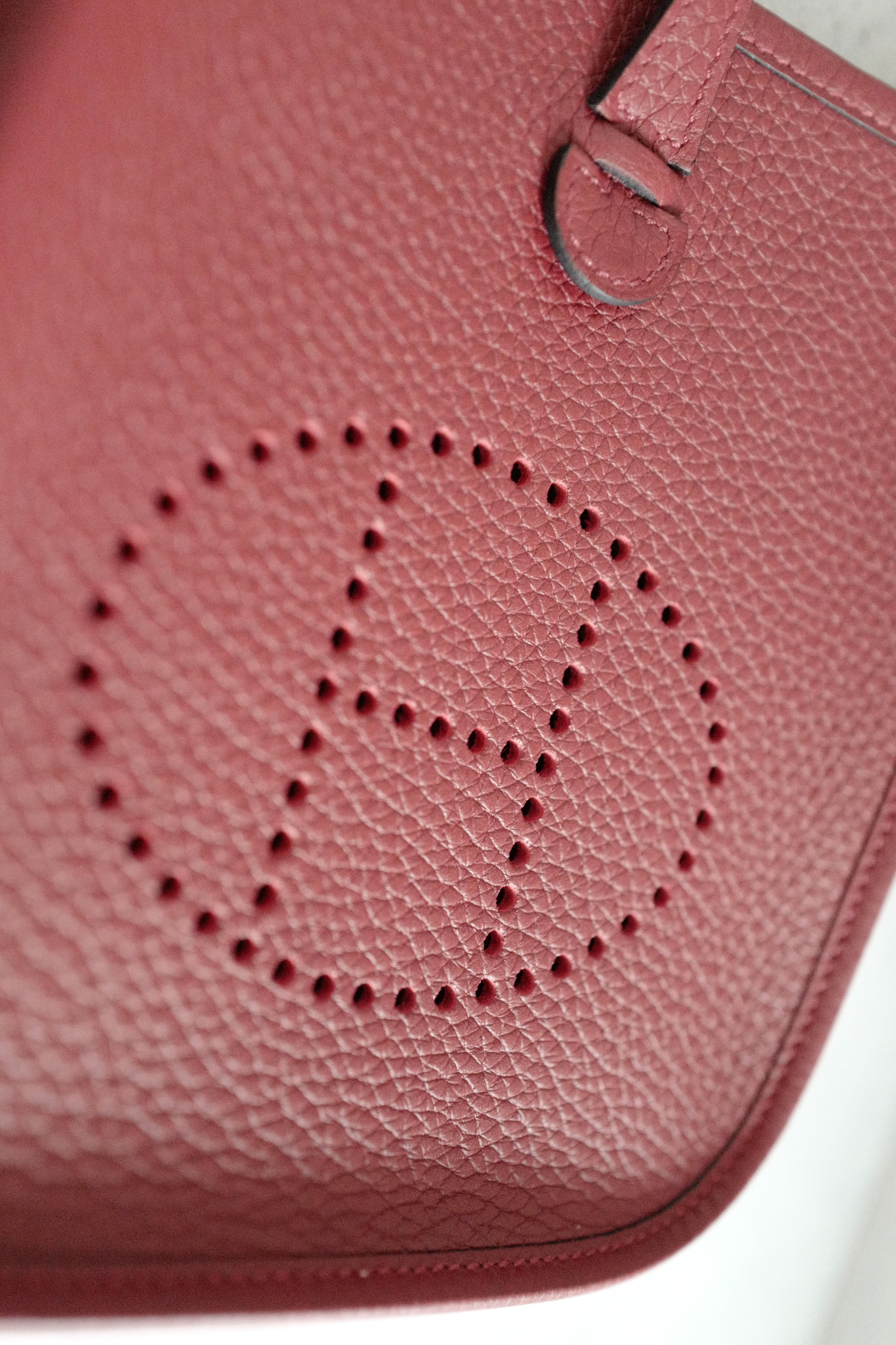 Hermès Mini Evelyne TPM Bag in Rouge H Clemence Leather with Gold Hardware