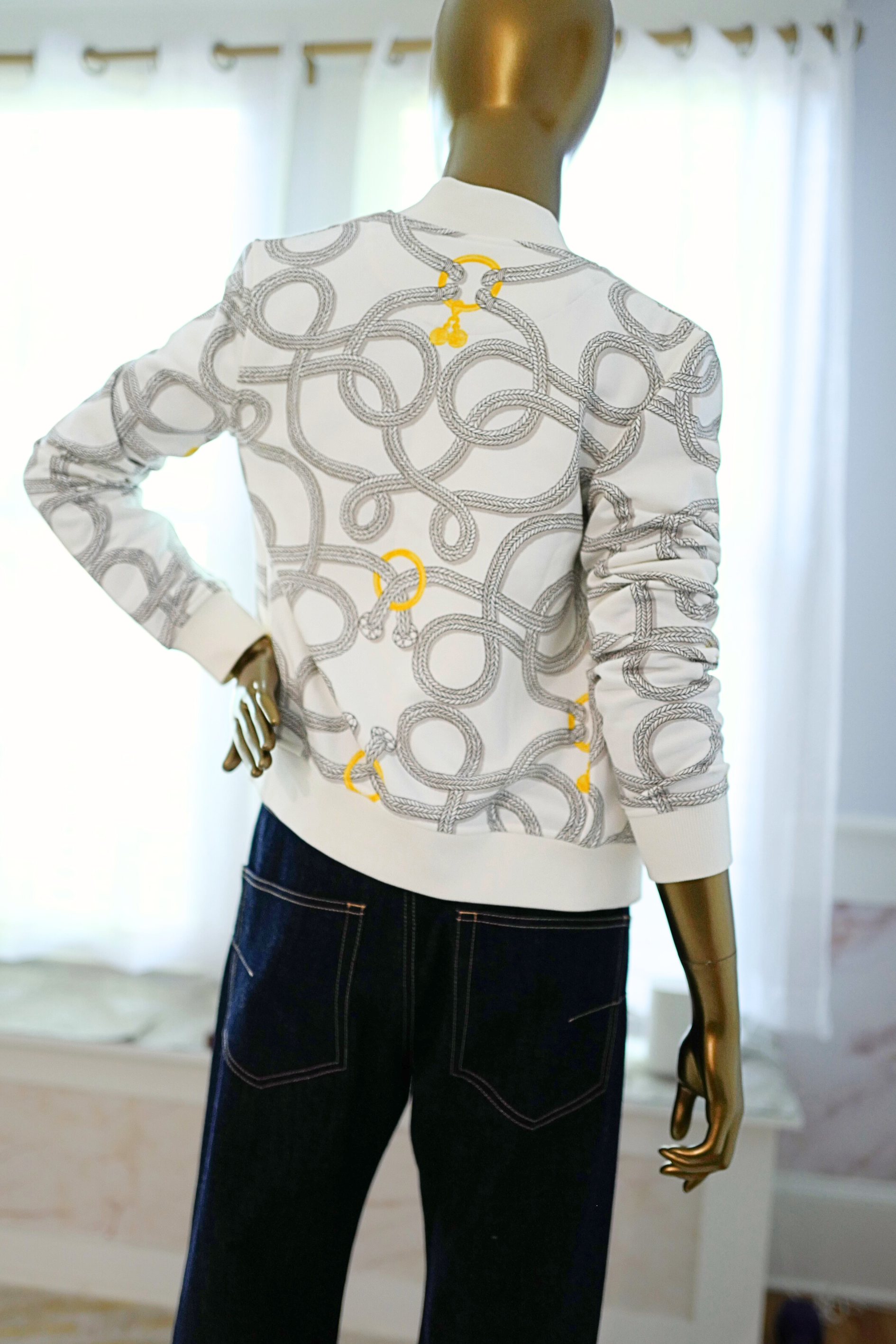 New Hermès Palefroi Remix Varsity Jacket Blanc Cassé White Size 34