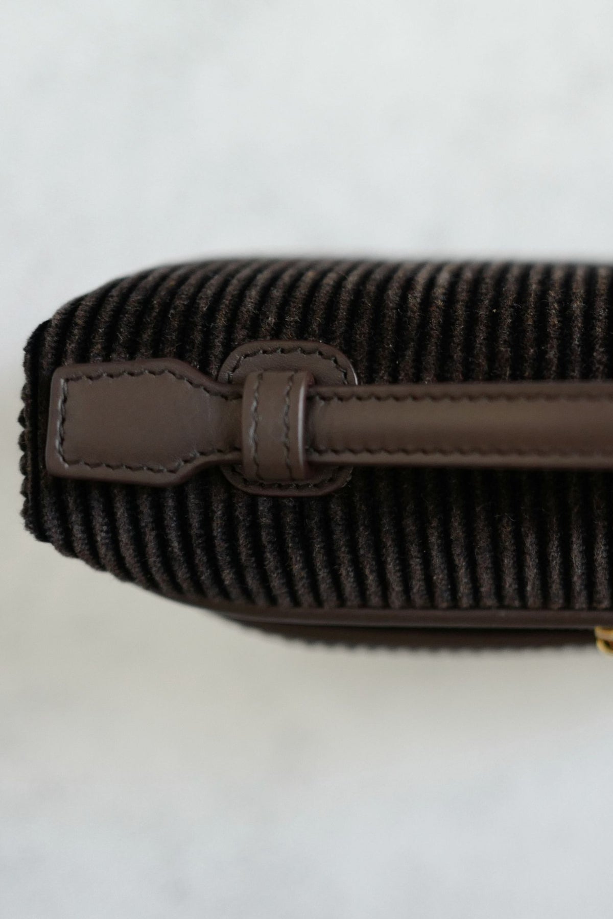 Loro Piana Extra Pocket L19 Dark Chocolate Corduroy Calfskin Sun Gold Hardware