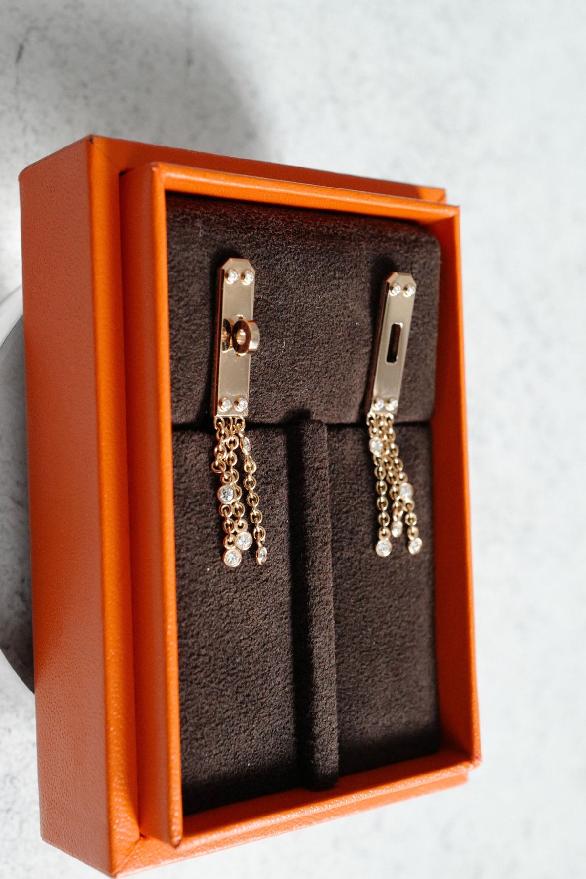 Hermès Kelly Gavroche Earrings Small Model 18K Rose Gold 18 Diamonds