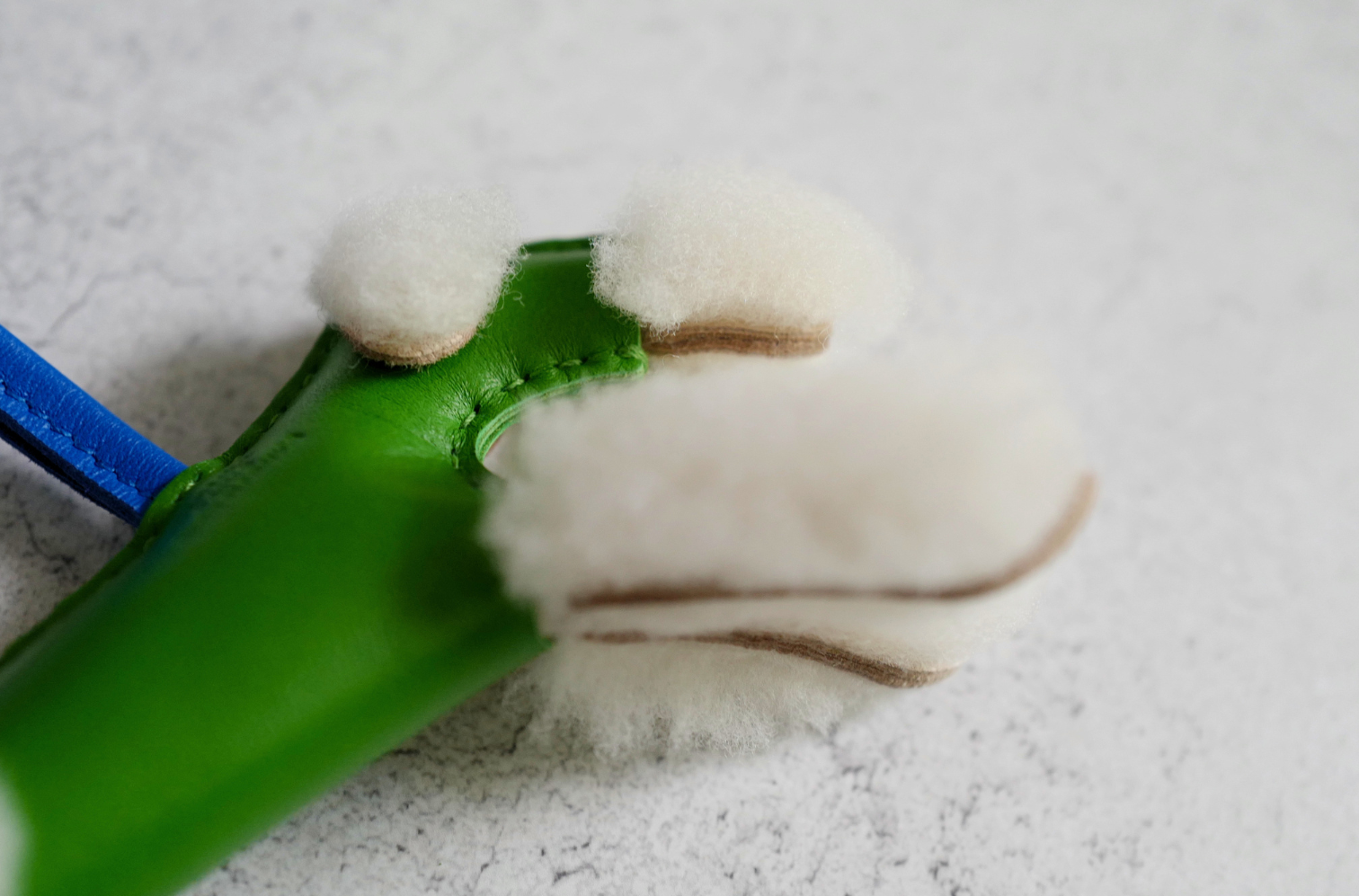 Hermès Budy Charm Écru/Vert Yucca/Bleu Hydra Merinos Wool Milo Lambskin