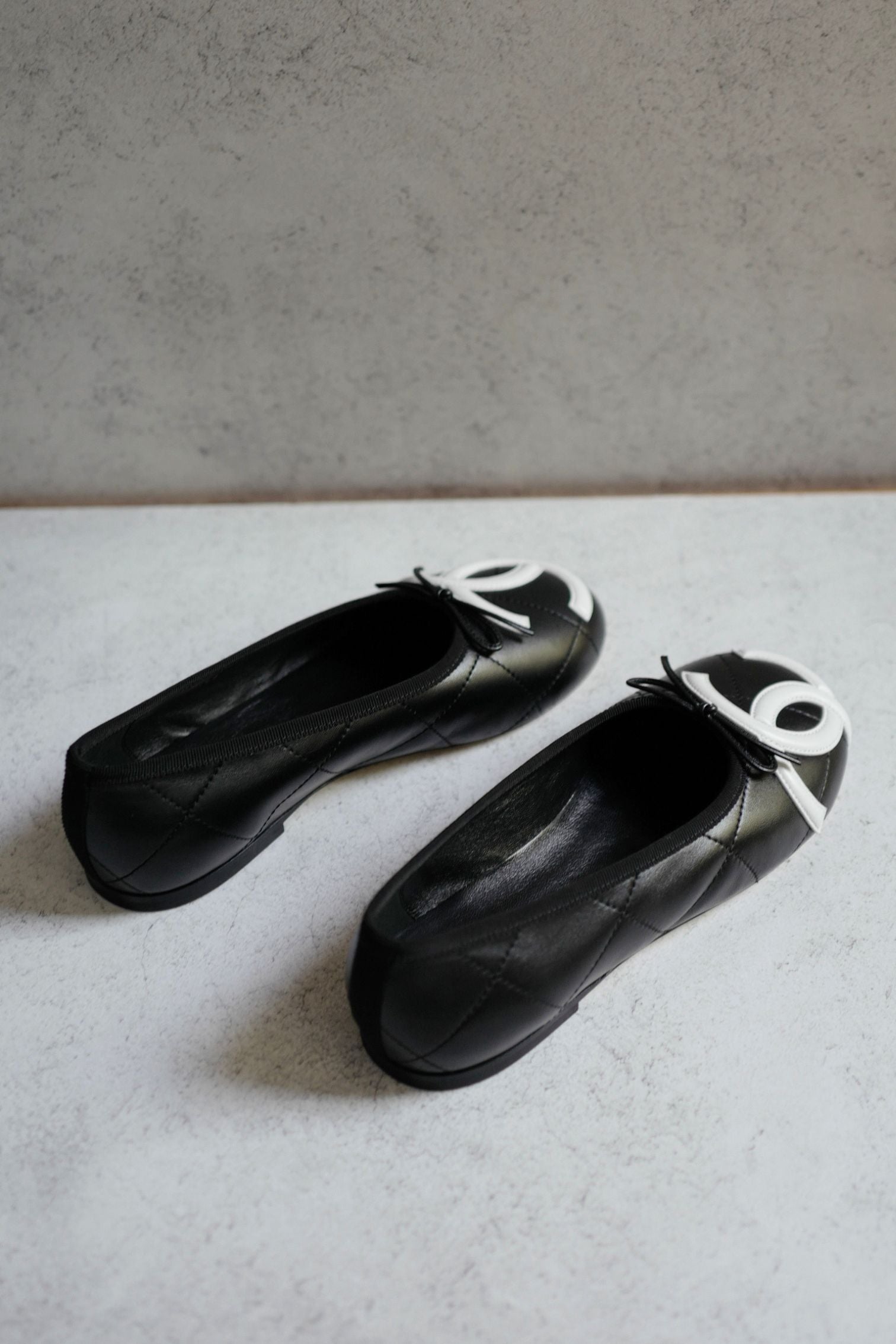 Chanel 26M Coco Beach Ballet Flats Black Lambskin Size 37.5