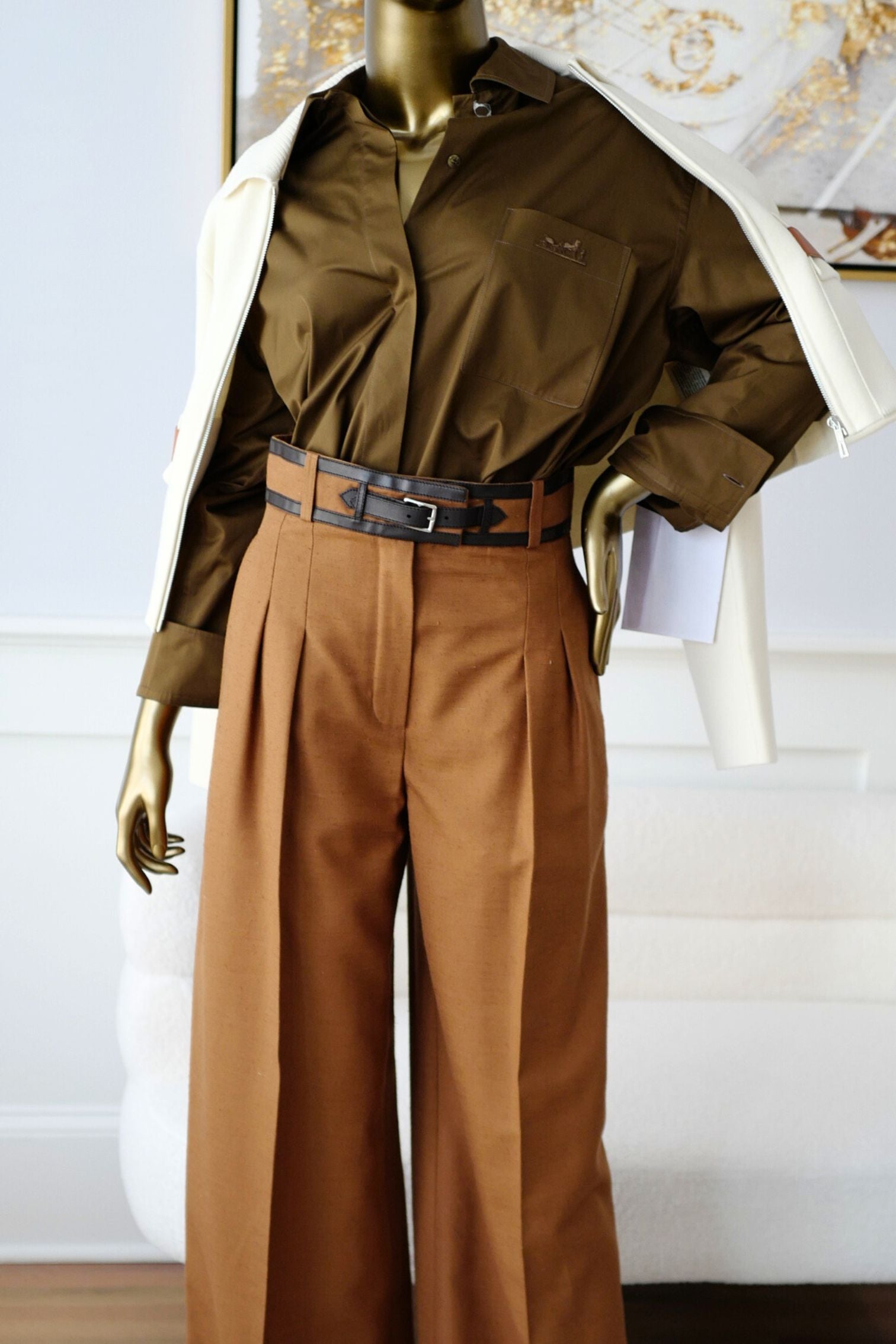 Hermès Women Shirt Marron Muschio Cotton Twill Size 36
