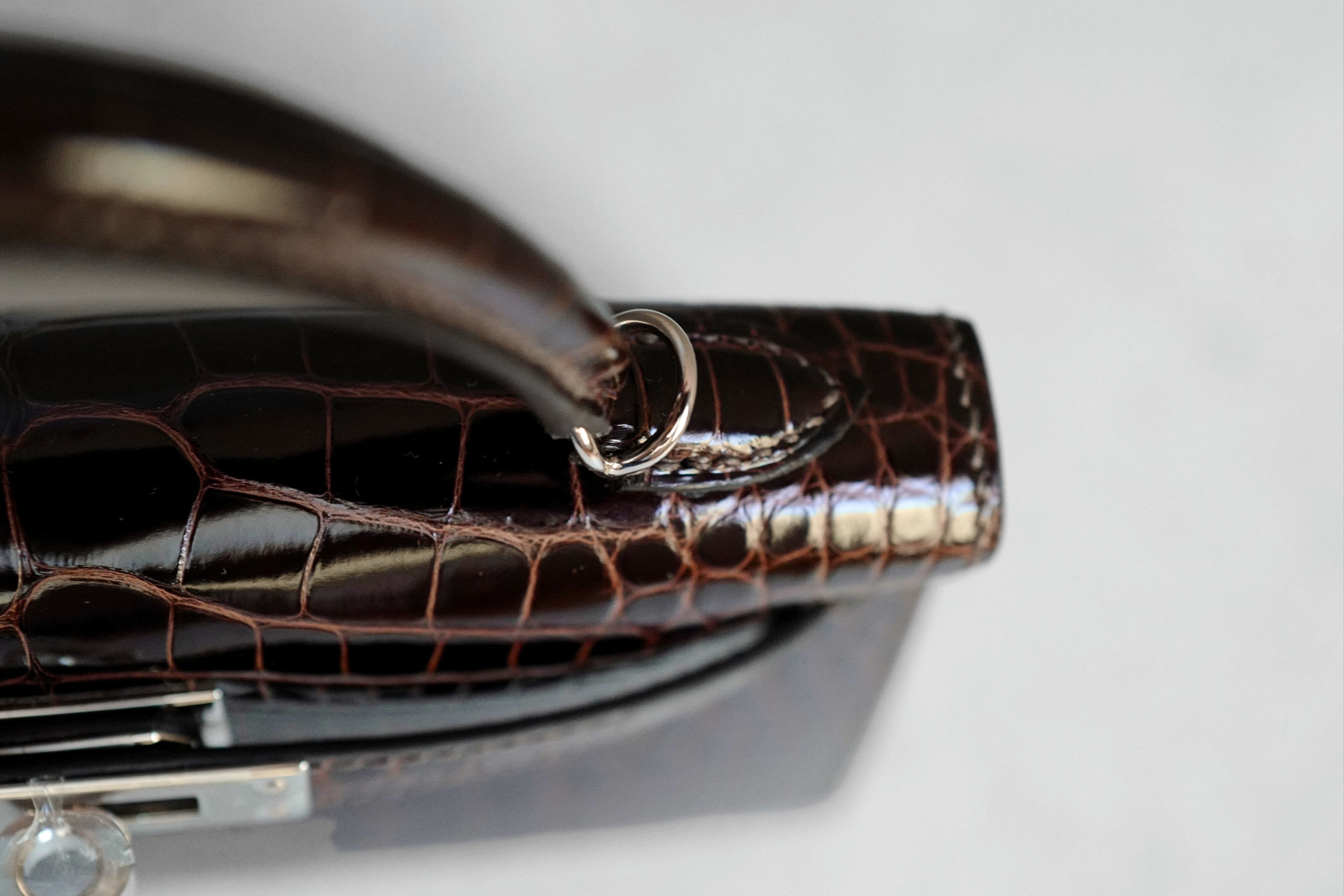 Hermès Mini Kelly Havane Sellier Alligator Mississippiensis Lisse PHW G Stamp
