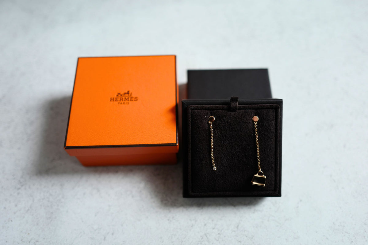 Hermes 18K Chaine Amulette Kelly Diamonds Rose Gold Ear Studs Earrings BNIB $10K
