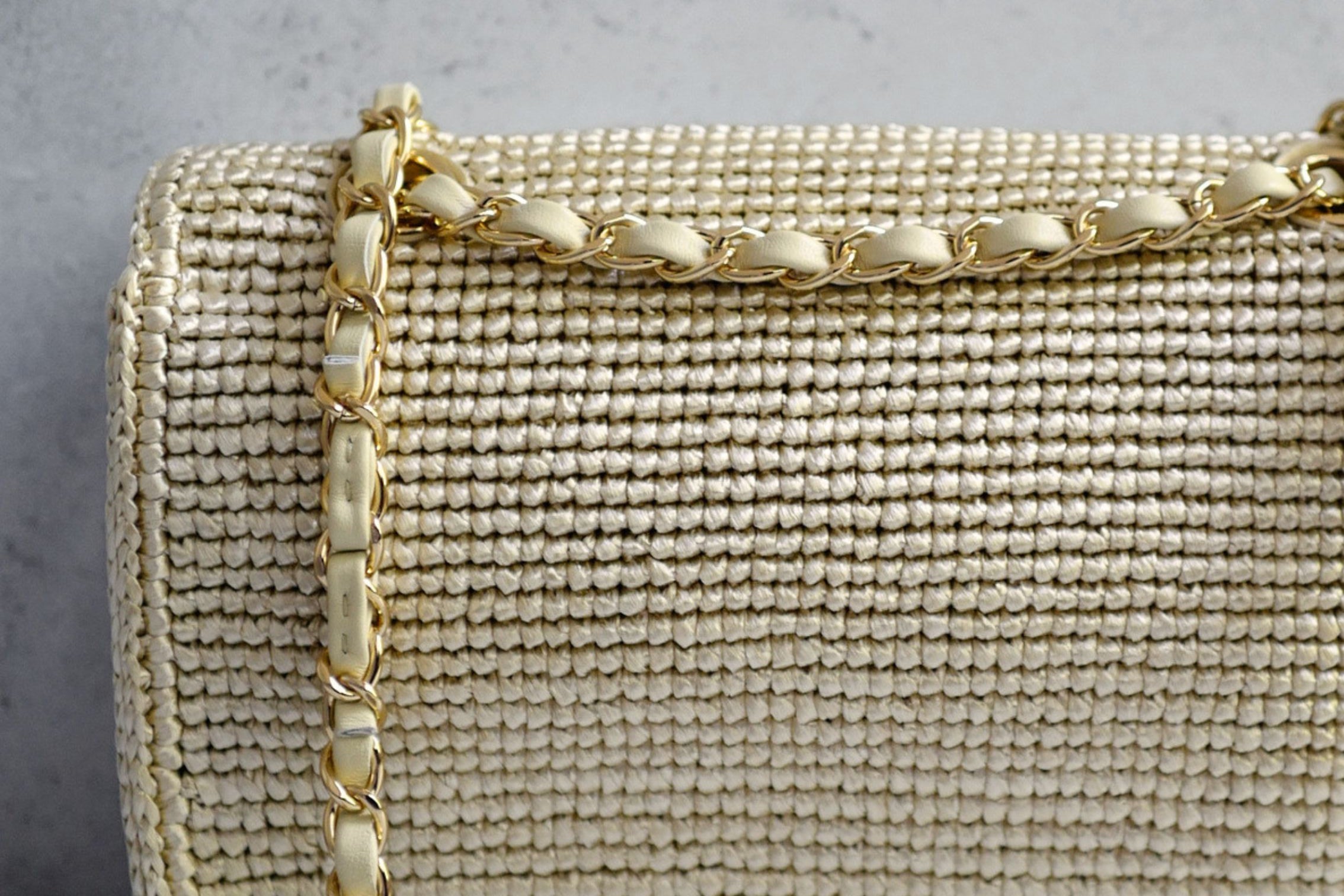 Chanel 26M Coco Beach Small Flap Bag Cream Braided Raffia Gold Hardware