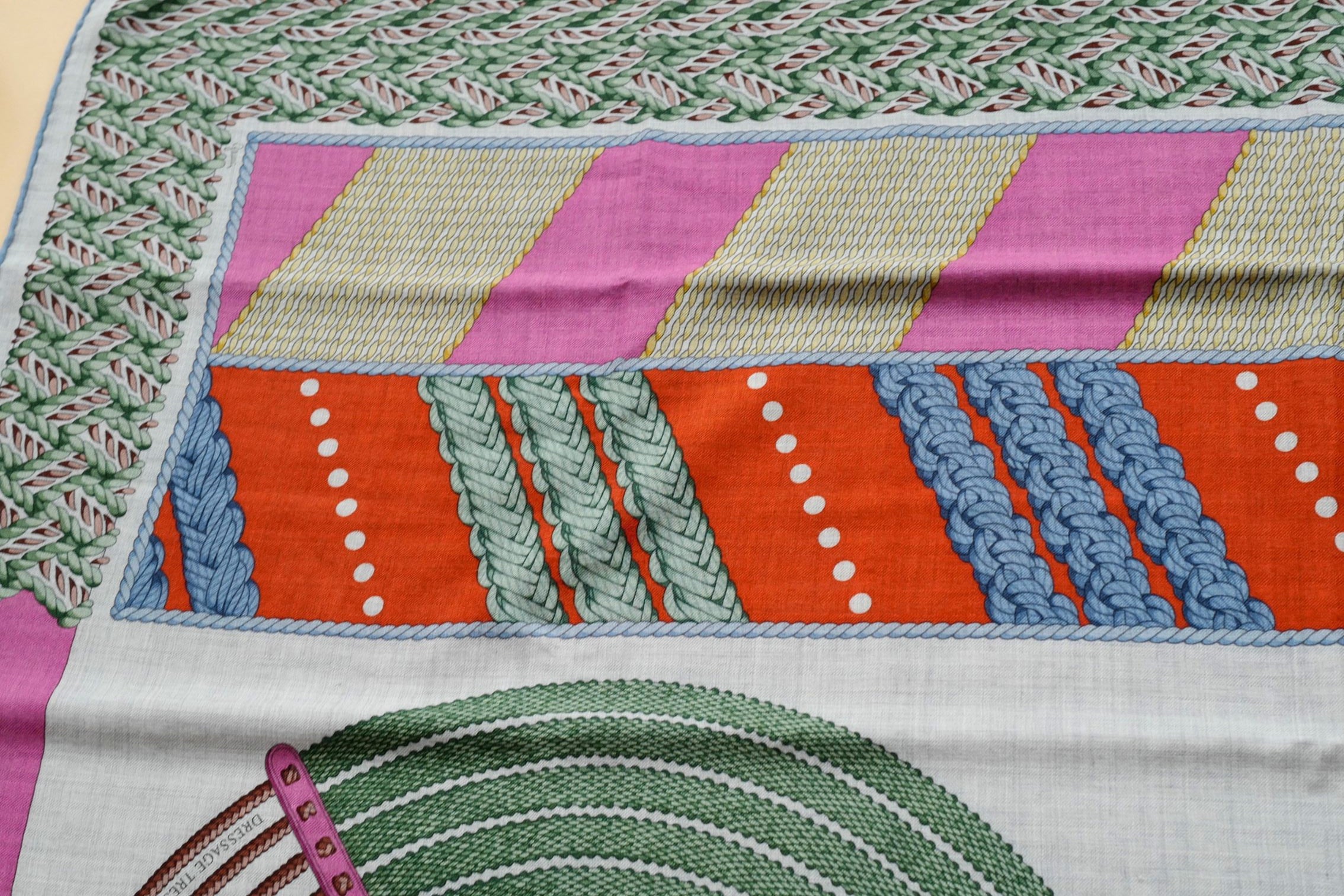 Hermès Dressage Tressage Shawl 140 Bleu Ciel/Rose Rouge Cashmere Silk