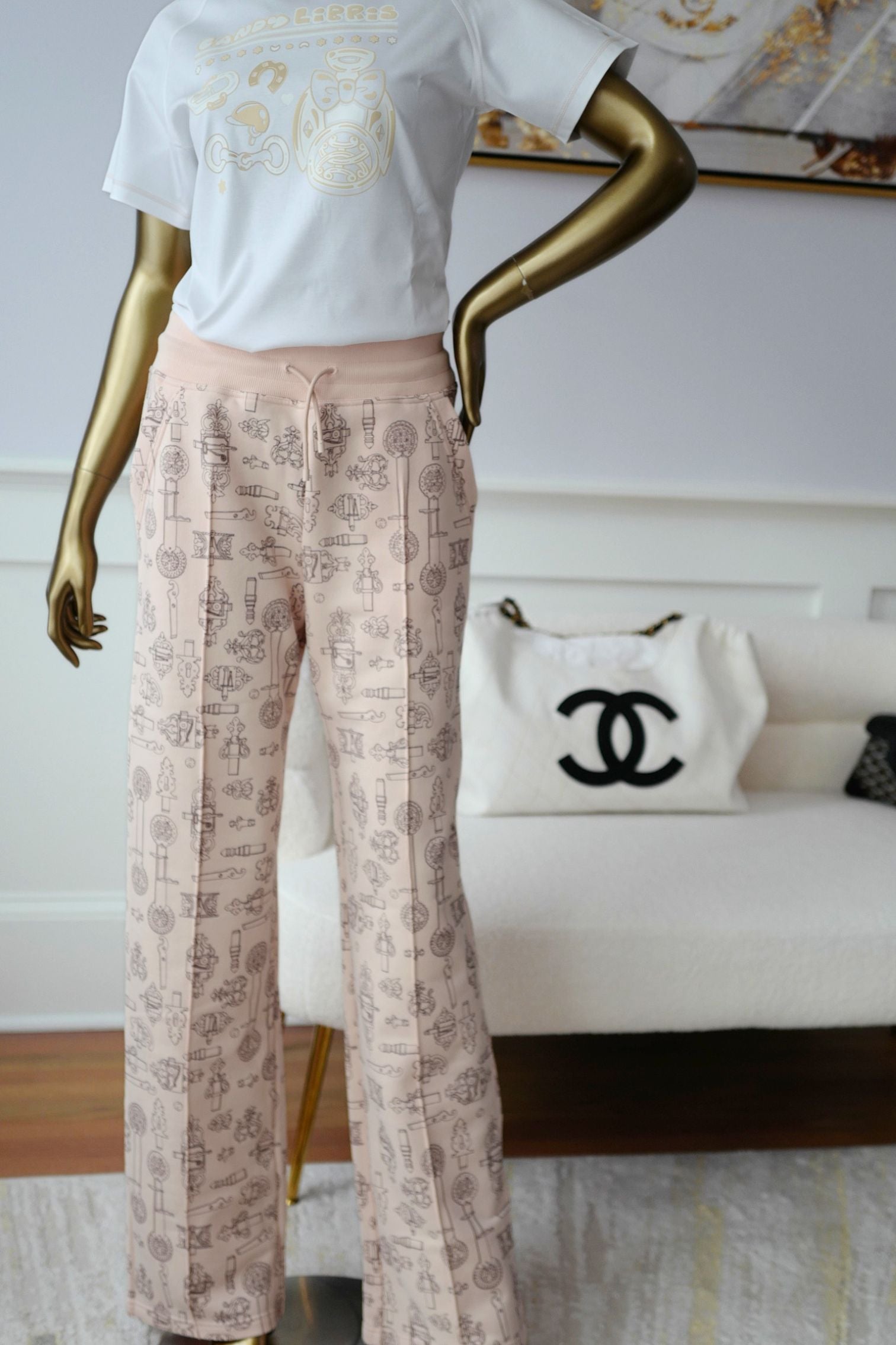 Hermes Wide Pants ‘Ferronnerie Remix’ Rose Opaline Cotton Size 34