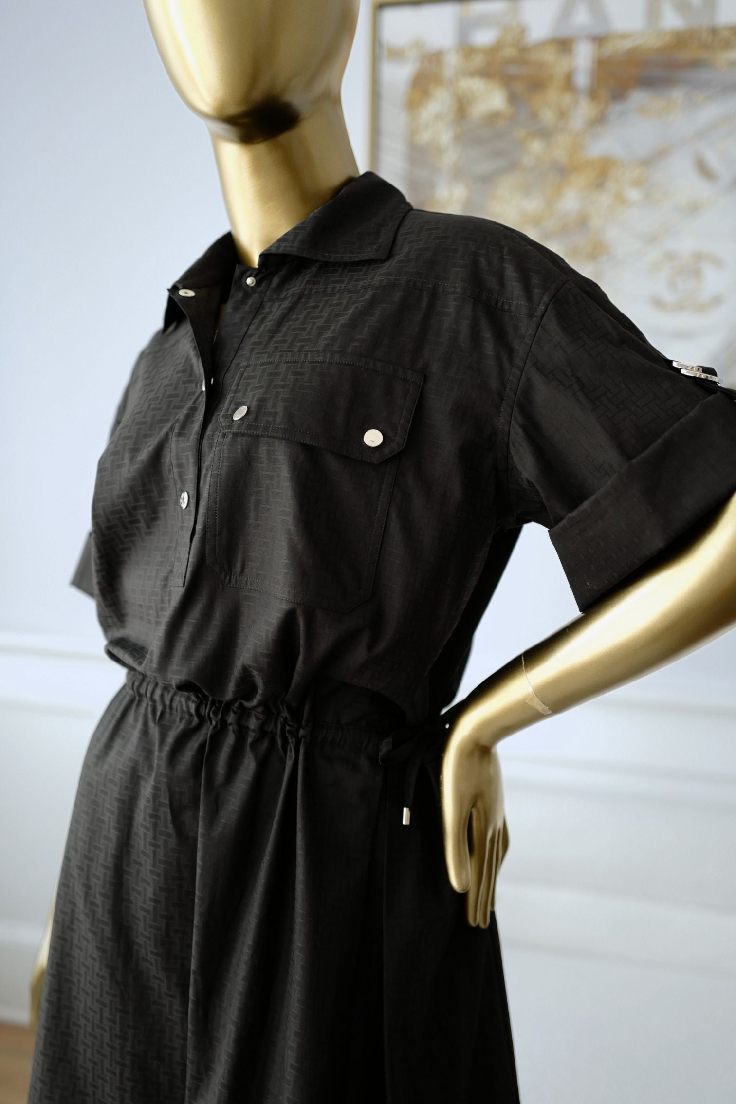 NEW Hermes "Mosaique" short-sleeve dress Noir Size 38