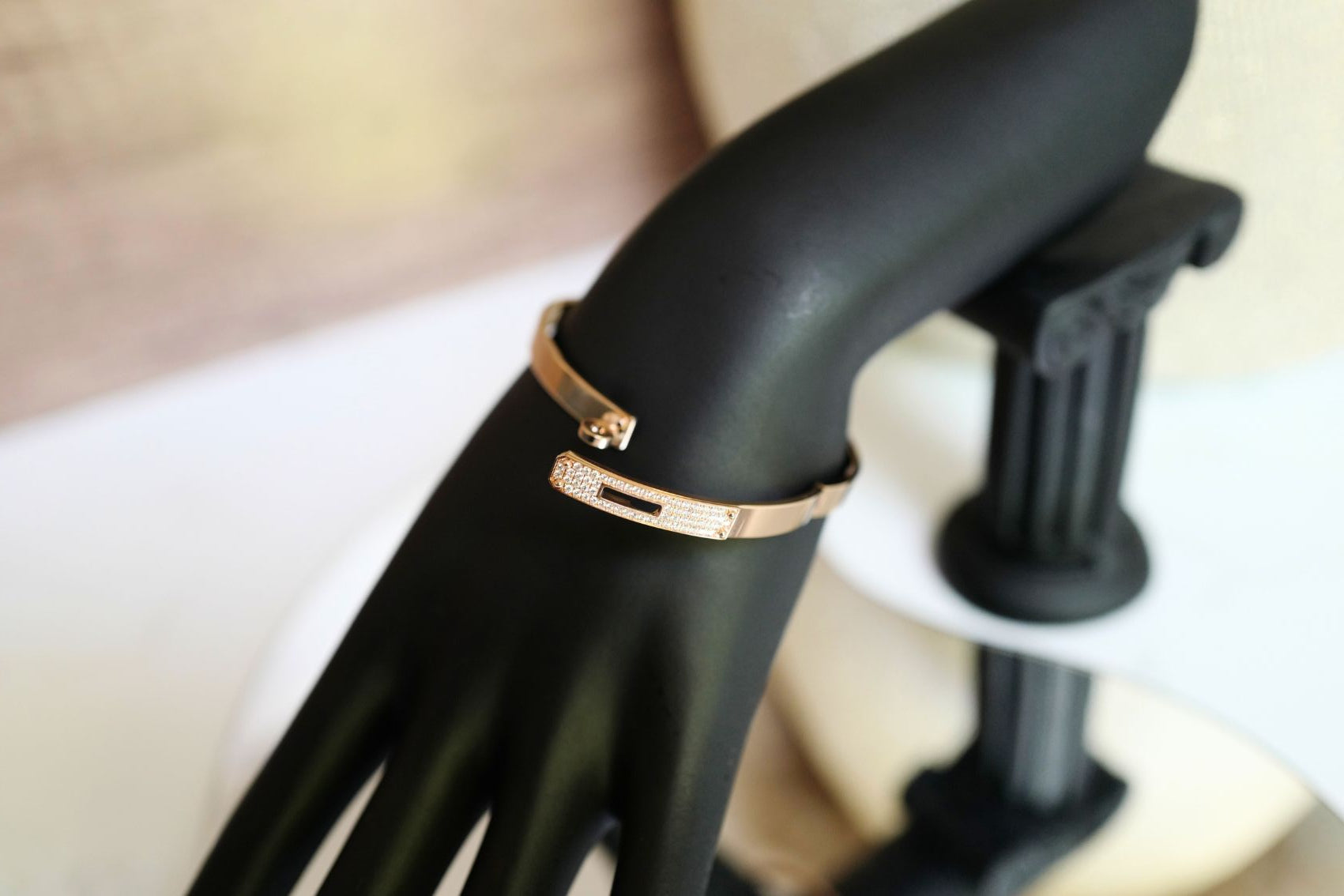 Hermès Kelly Diamond Bangle Bracelet 18K Rose Gold 0.36ct Size SH