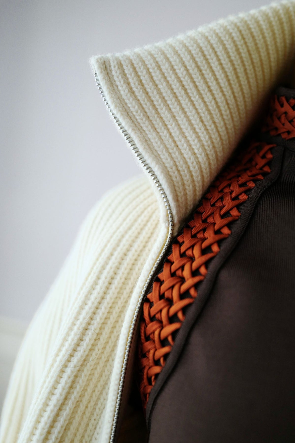 NEW Hermes Blouson Cardigan Blanc Naturel Wool Knit H Leather Pocket Size 34