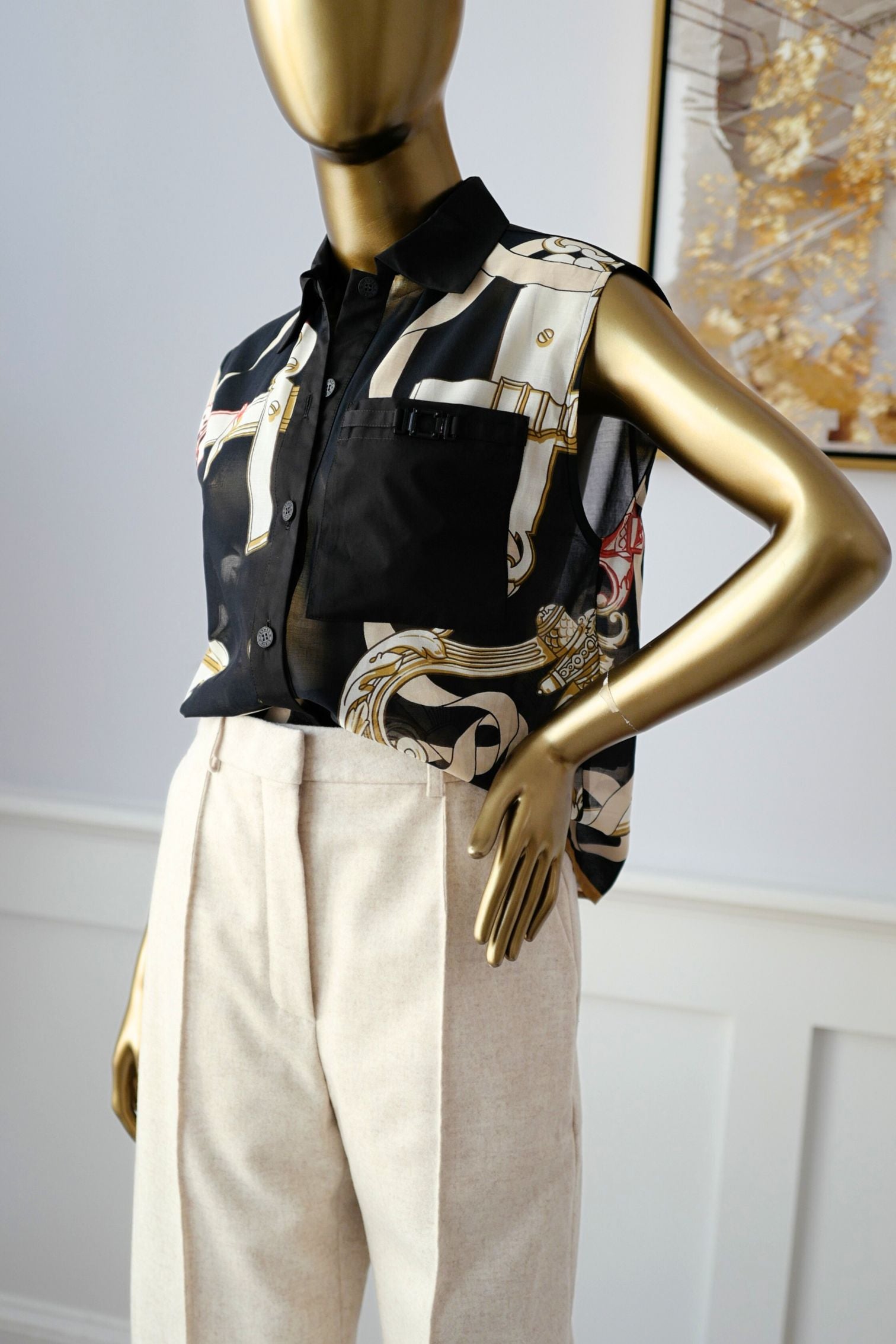 NEW Hermès “Ferronnerie Remix” Sleeveless Beach Shirt Cotton Voile Size 36