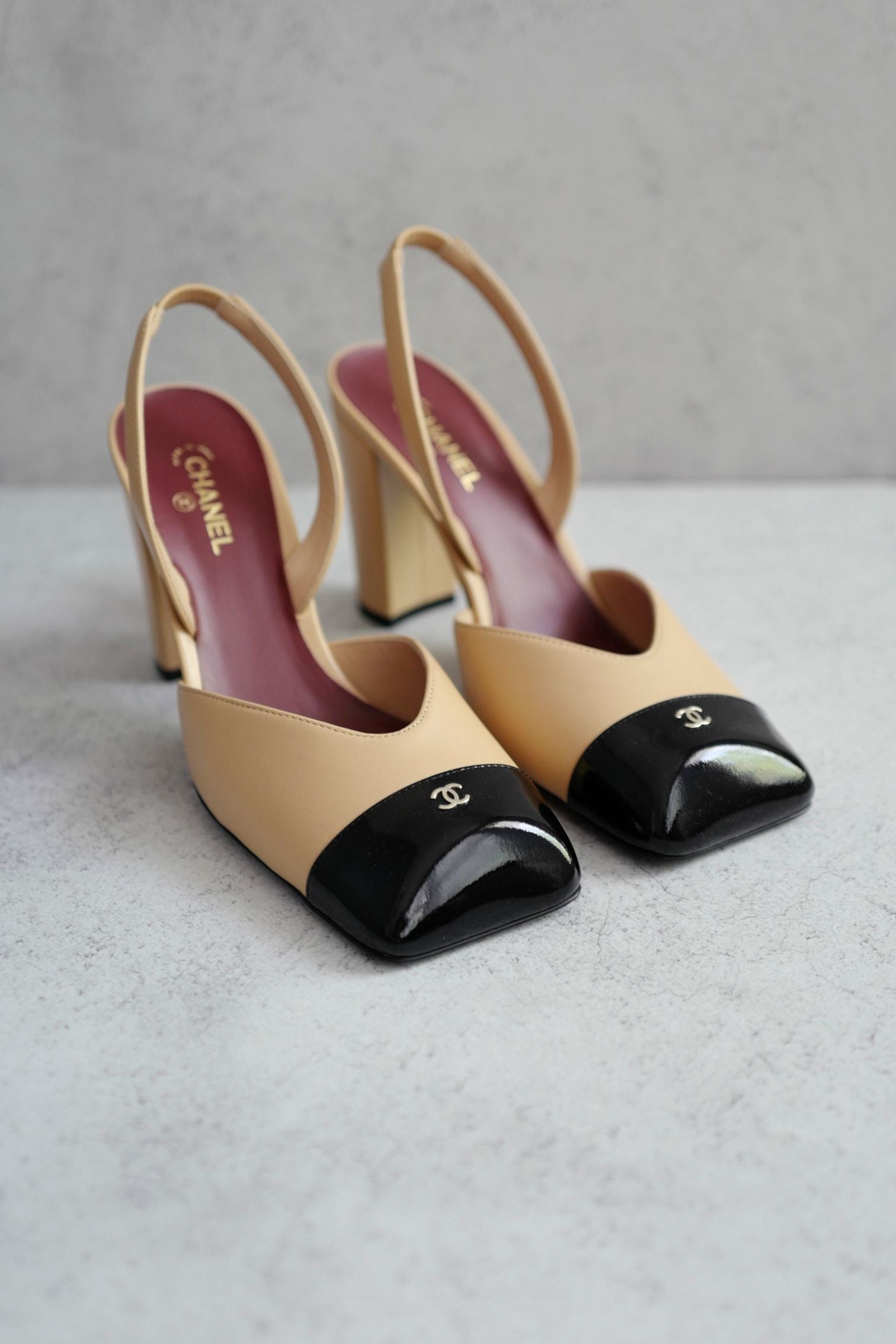Chanel 26s Slingbacks Matthieu Blazy's Beige Black Lambskin Calfskin Size 38