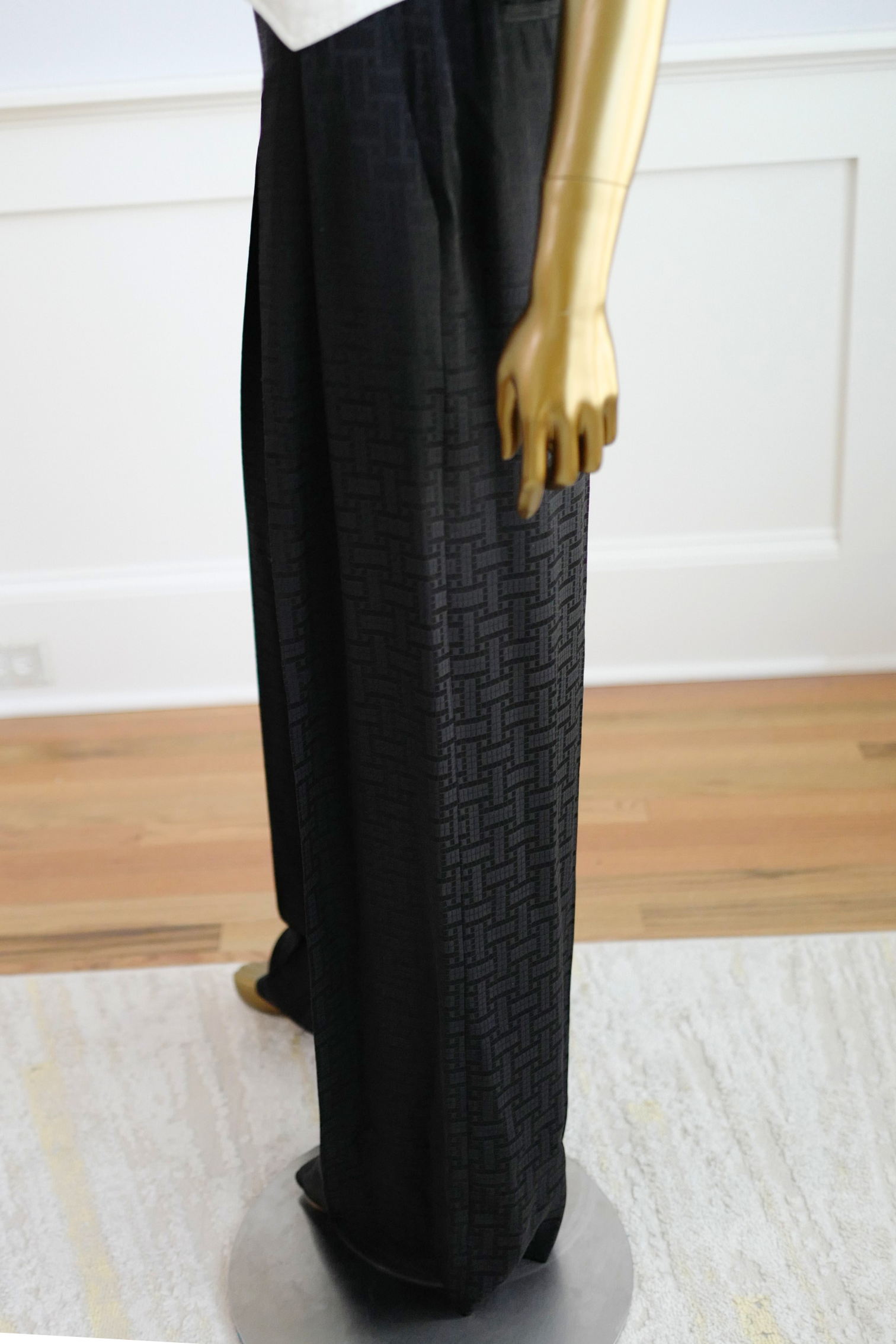 New Hermès Mosaique Wide-Leg Pants Noir Black Size 36