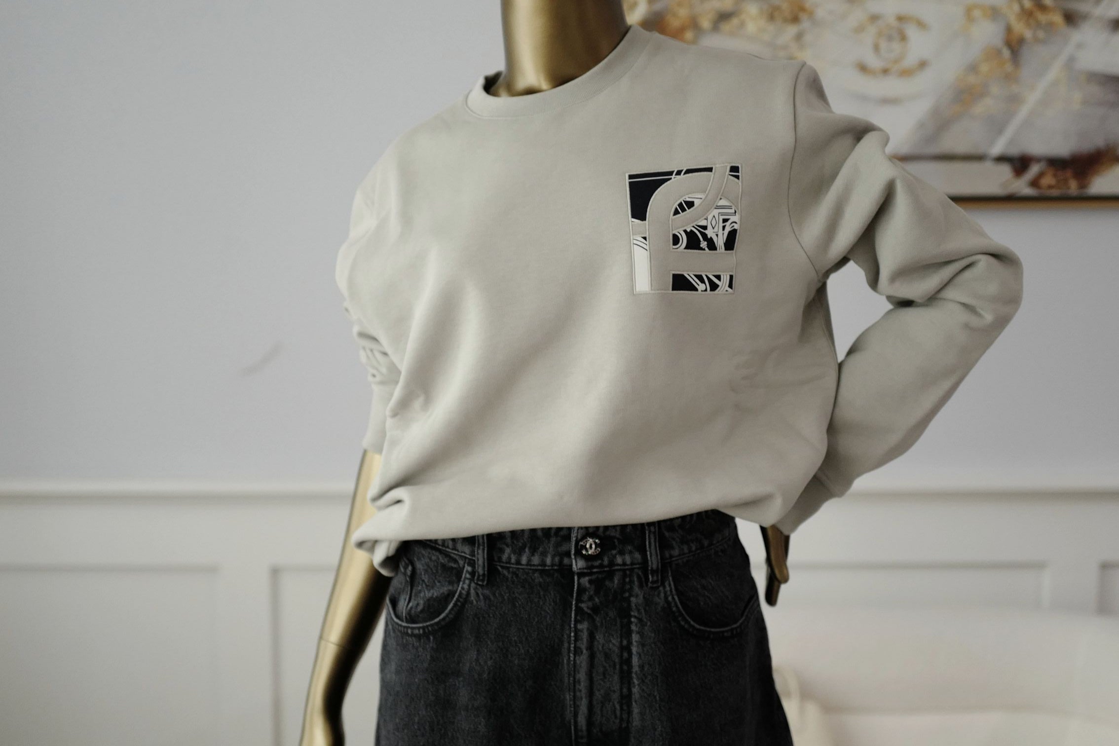 Hermès Ex-Libris Crewneck Sweater Mastic Cotton Size L