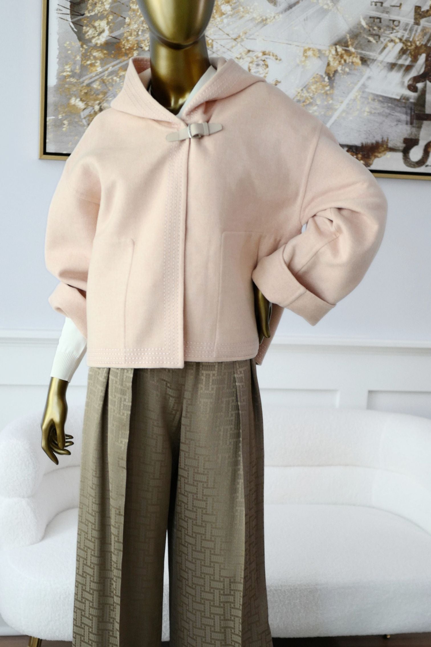 Hermès Paletot à Capuche Rose Palomino Cashmere Size 40