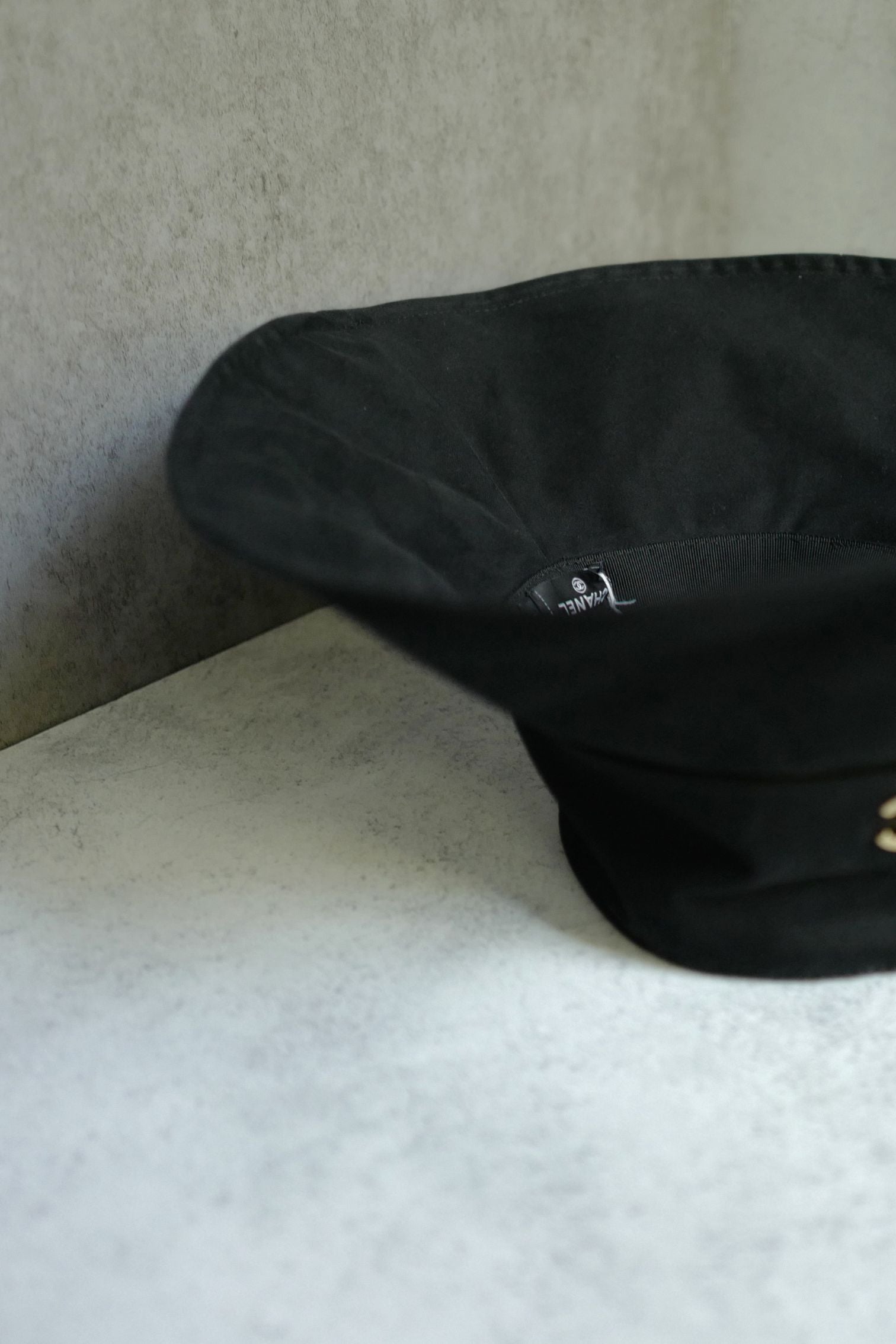 Chanel 26S Coco Beach Cloche Hat Black Cotton Metal Size S
