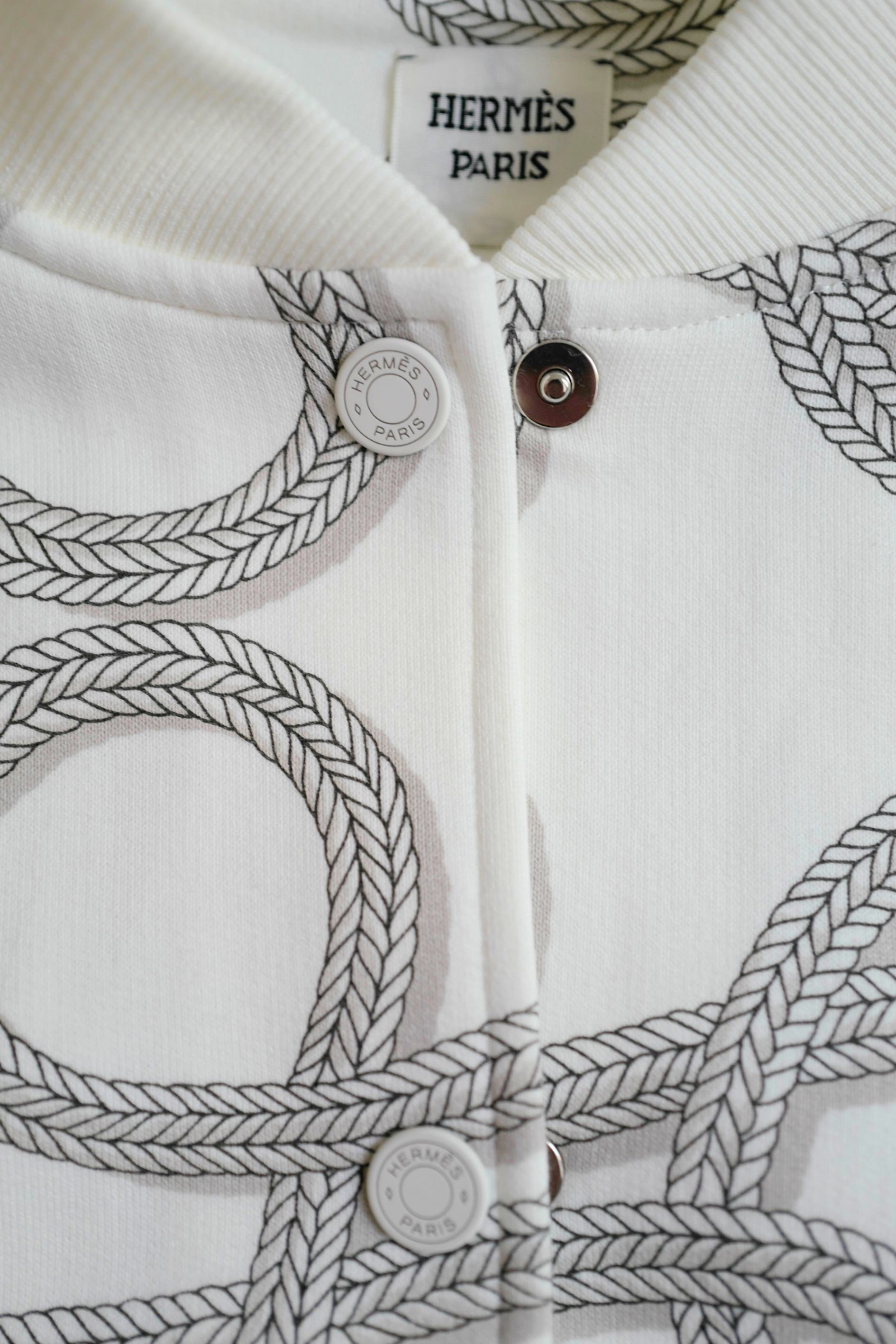 New Hermès Palefroi Remix Varsity Jacket Blanc Cassé White Size 34