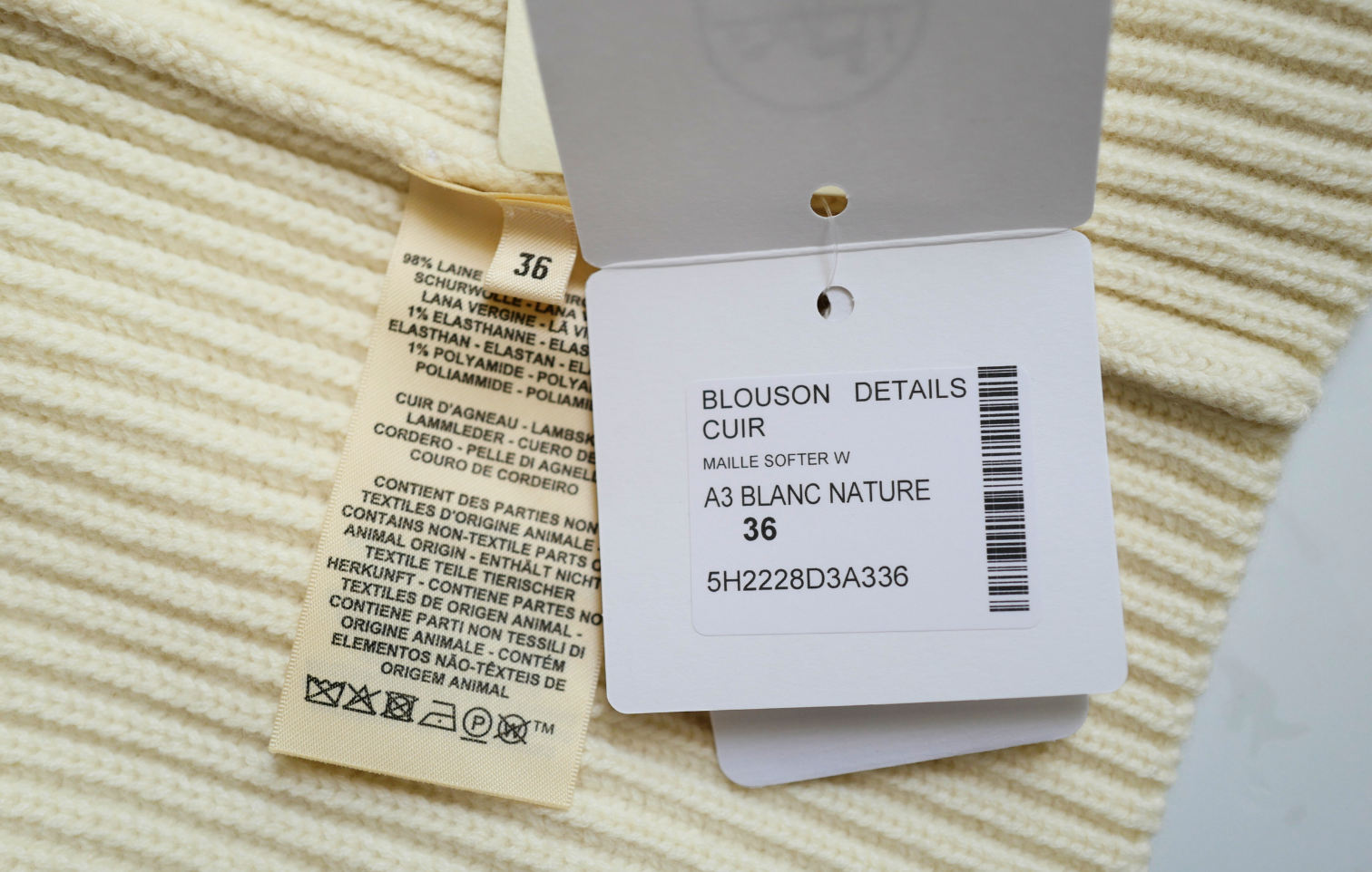 New Hermes Blouson Details Cuir cardigan Virgin Wool size 36