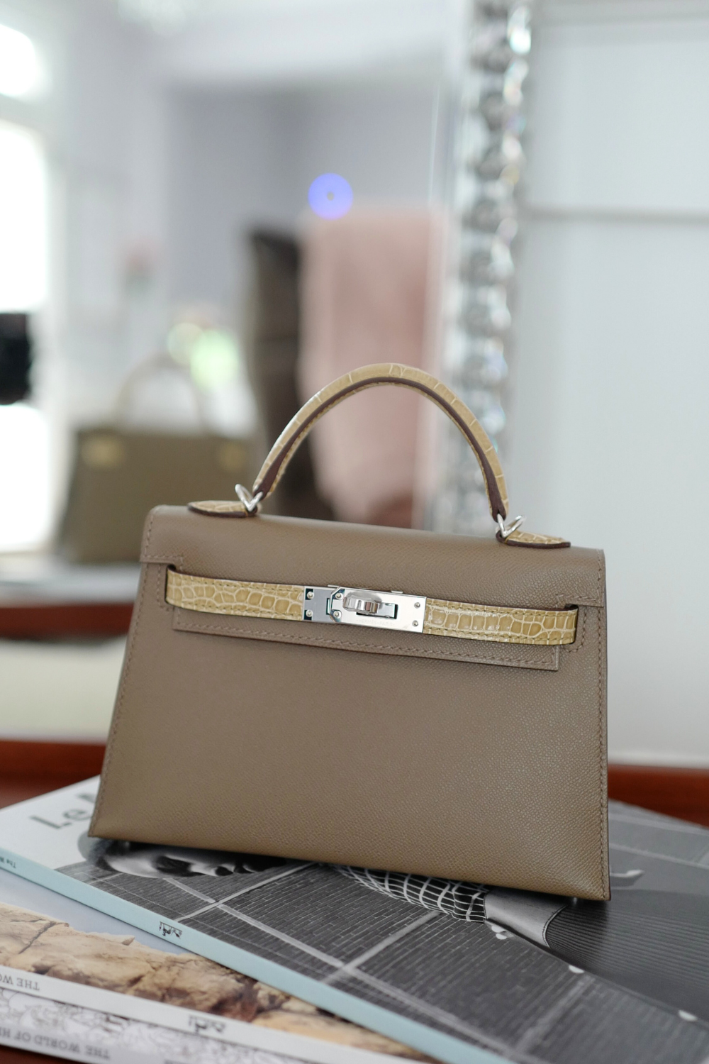 BNIB Hermes Mini Kelly touch Madame calfskin pol alli Etoupe beige phw