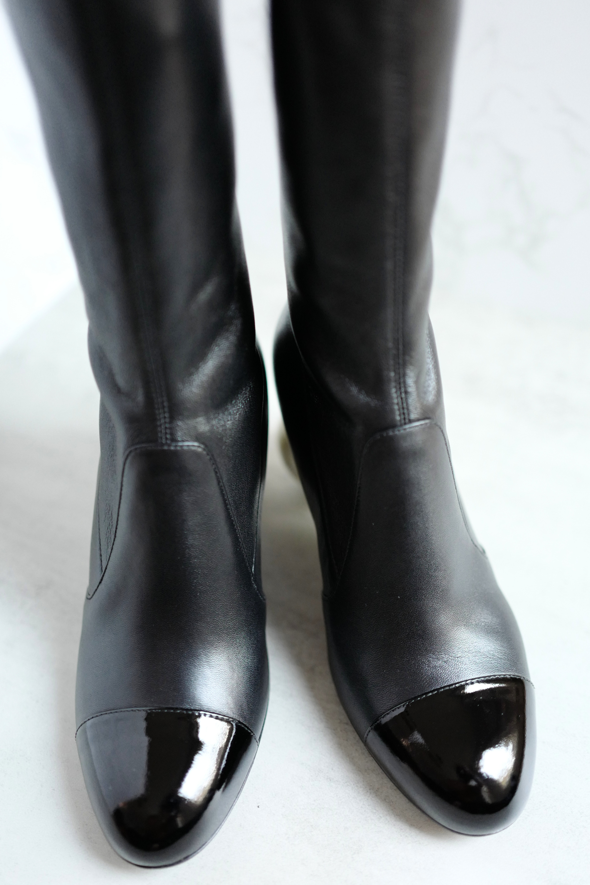 Chanel Boots Stretch Lambskin with Patent Calfskin Cap Toe Black 37.5