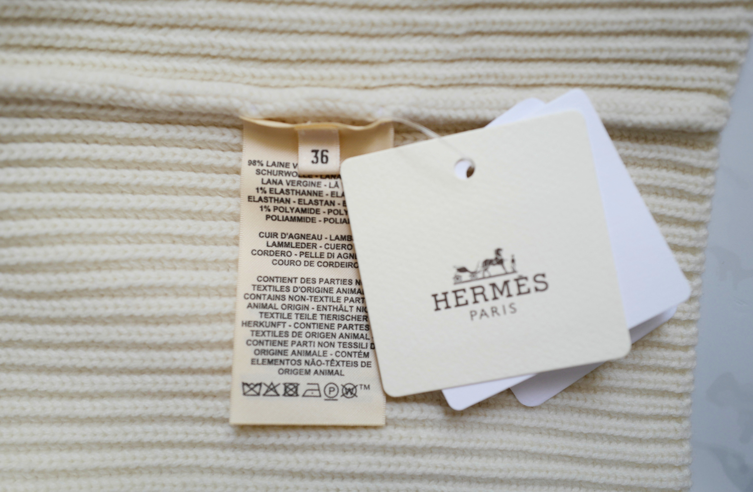New Hermes Blouson Details Cuir cardigan Virgin Wool size 36