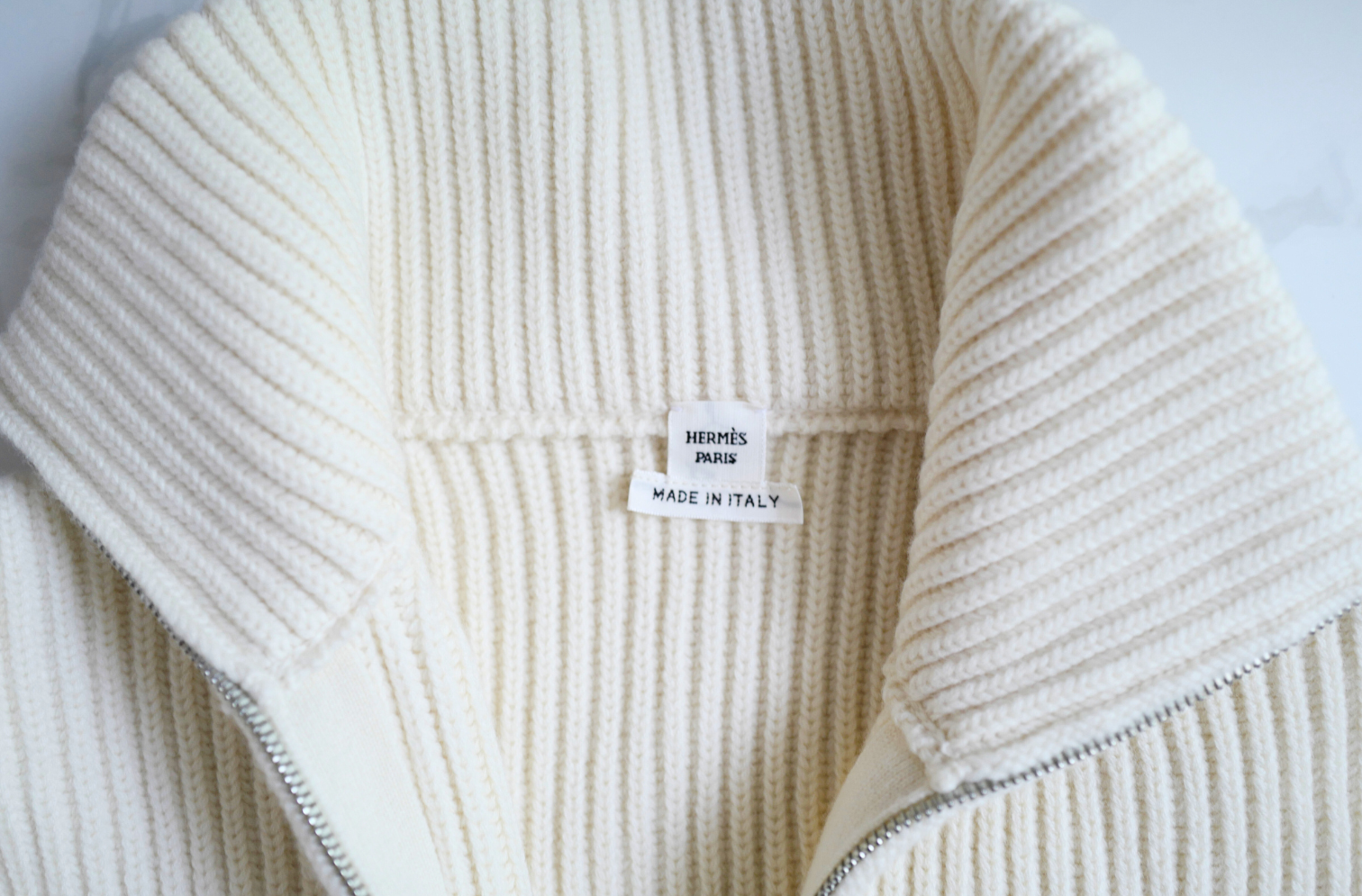 New Hermes Blouson Details Cuir cardigan Virgin Wool size 36