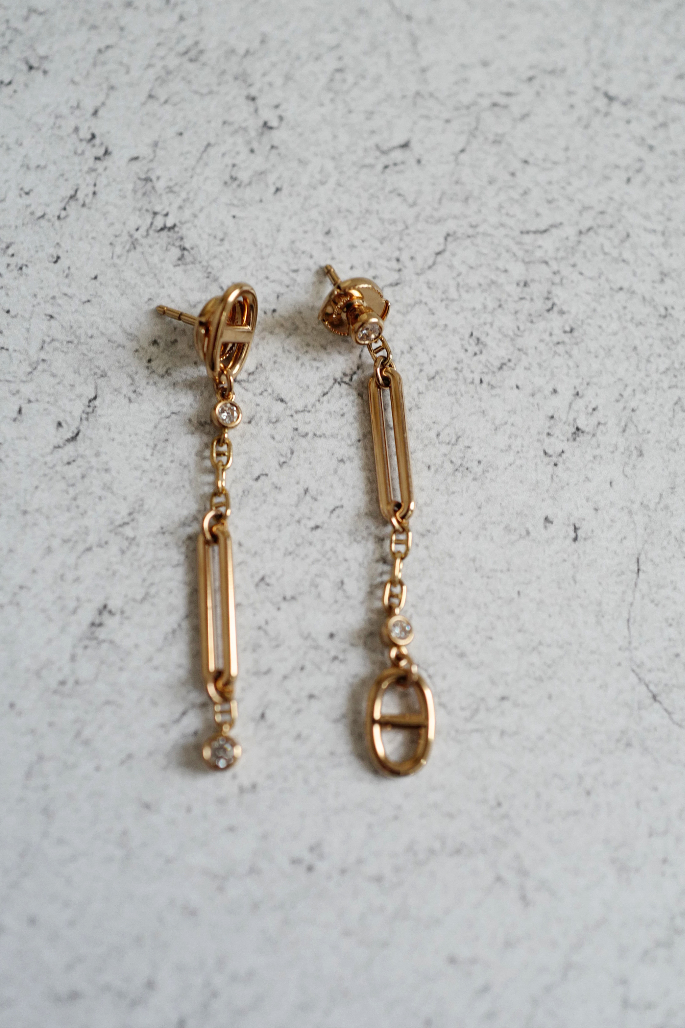 Hermès Chaîne d’Ancre Chaos Earrings Rose Gold with Diamonds