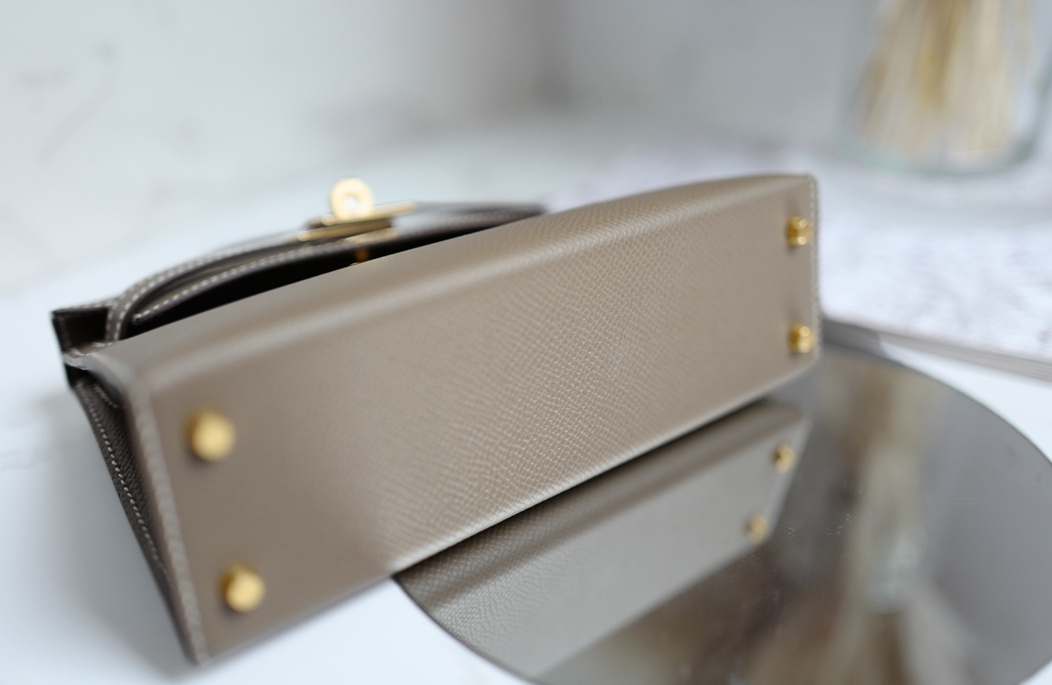 New Hermès Mini Kelly Etoupe Epsom Leather with Gold Hardware