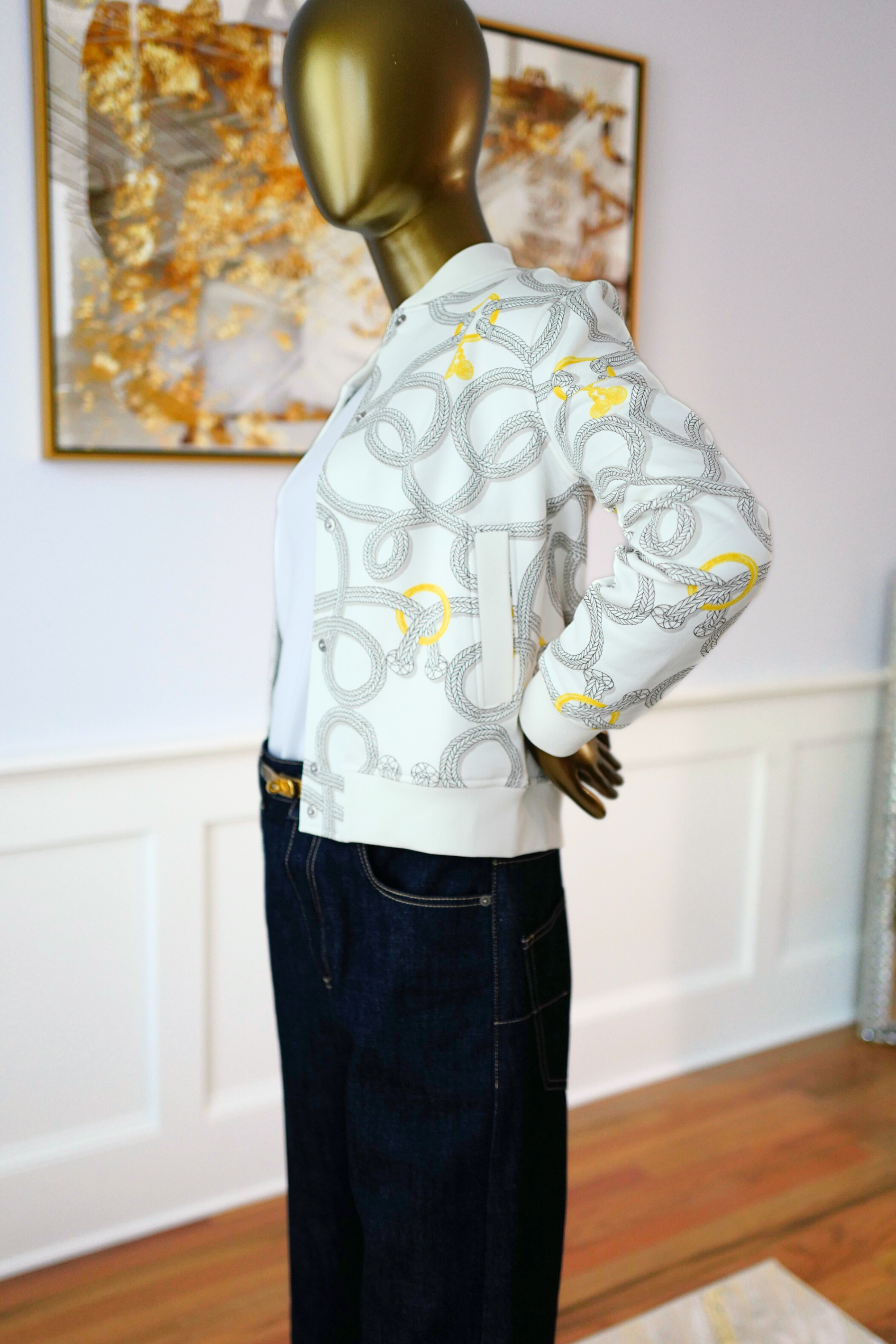 New Hermès Palefroi Remix Varsity Jacket Blanc Cassé White Size 34