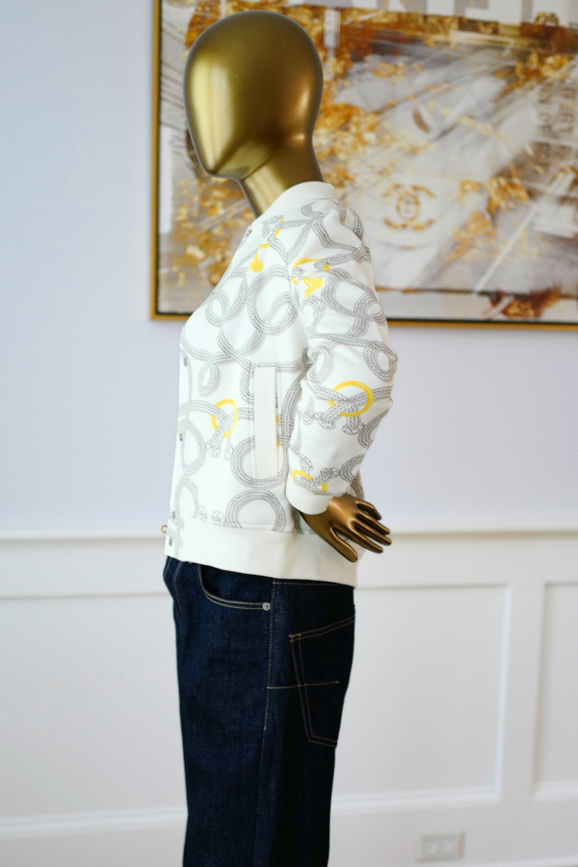 New Hermès Palefroi Remix Varsity Jacket Blanc Cassé White Size 34