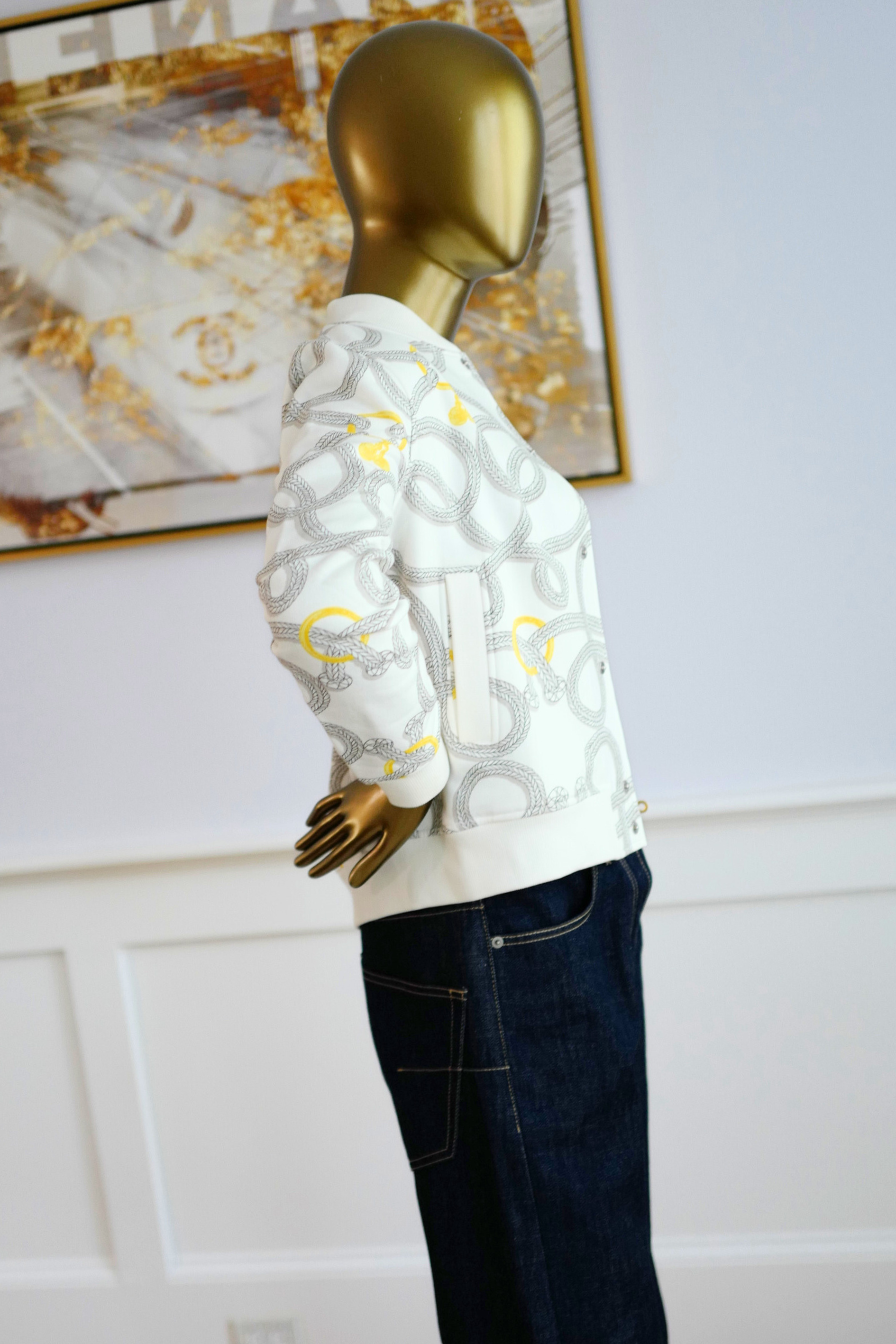 New Hermès Palefroi Remix Varsity Jacket Blanc Cassé White Size 34