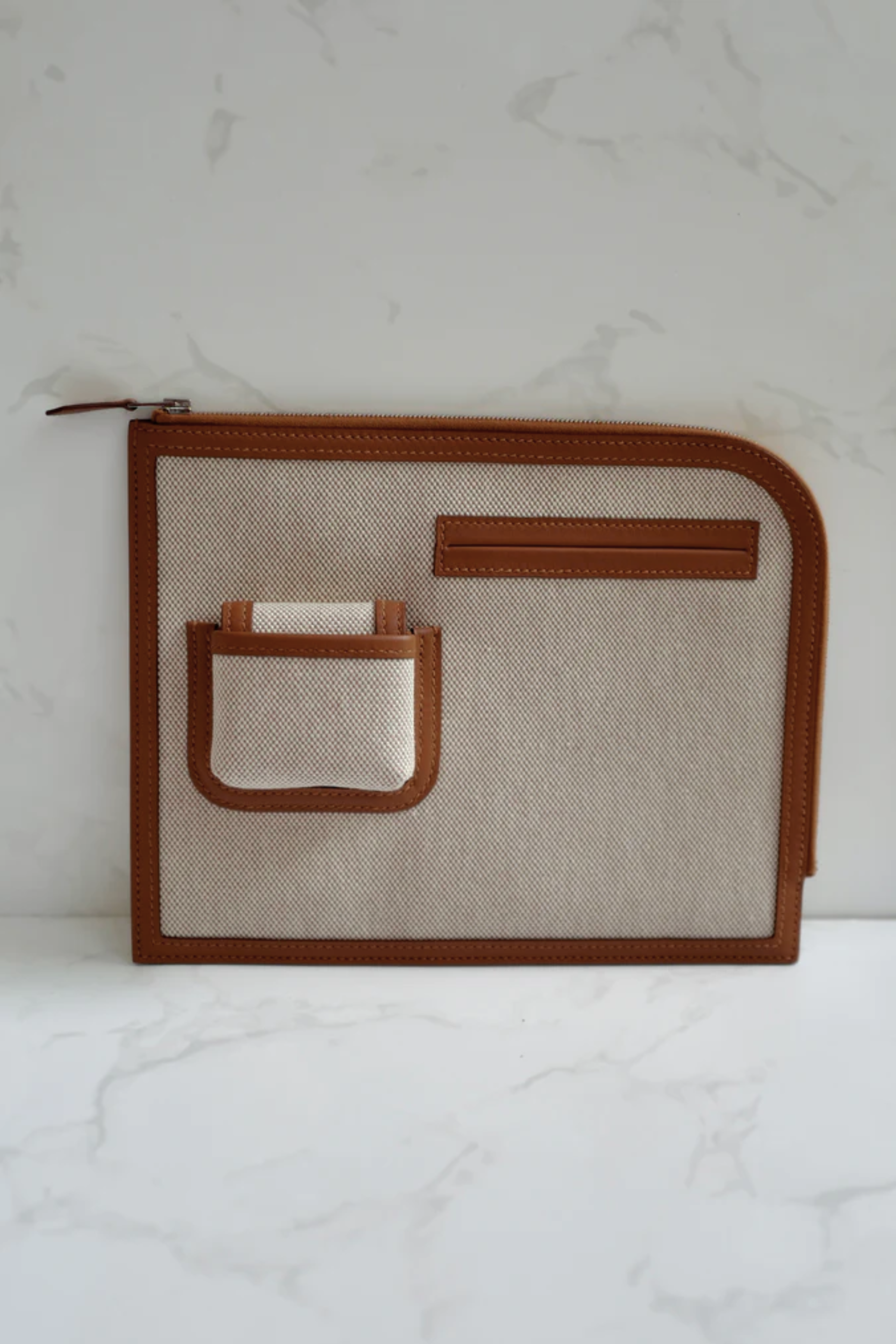 BNIB Hermès H Swift Canvas Cargo Travel Pouch in Ecru-Gold with Palladium HW