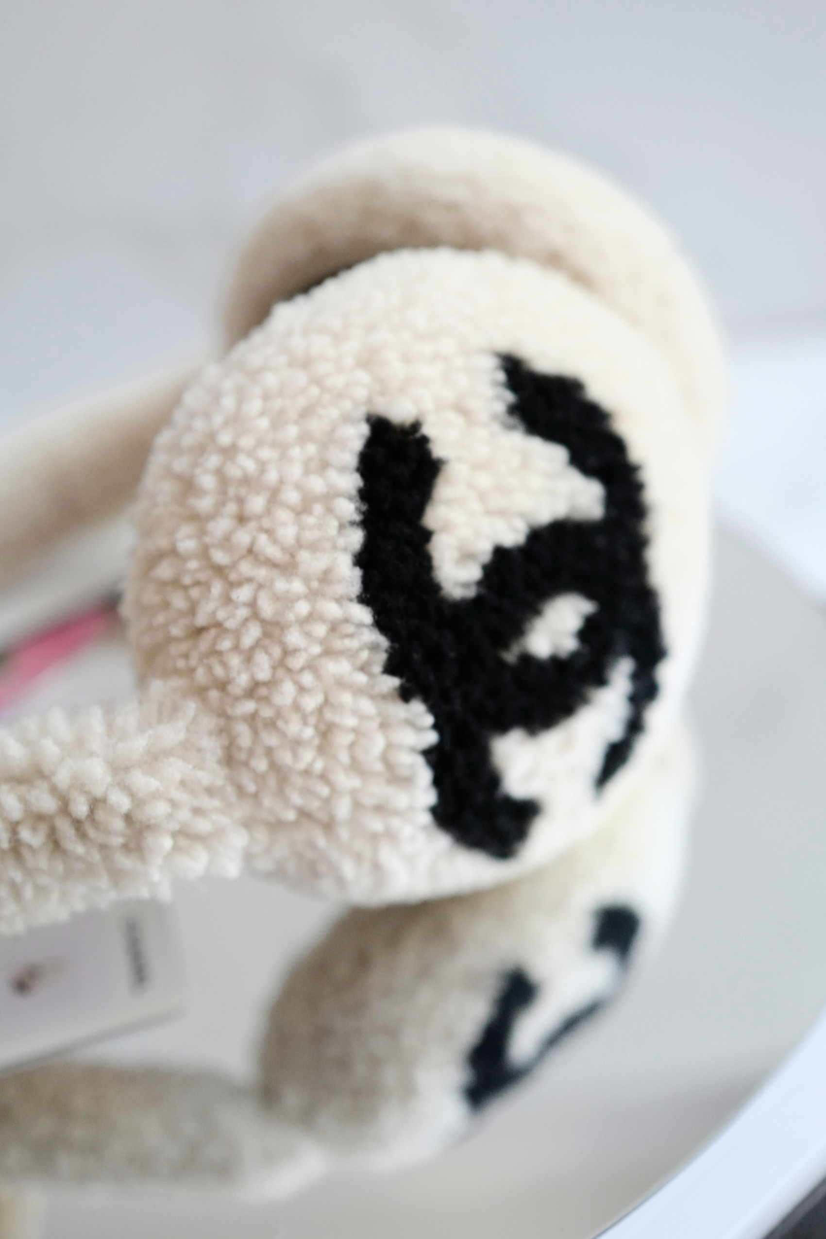 BNIB Chanel CC Earmuffs in Shearling Wool Ecru/Black