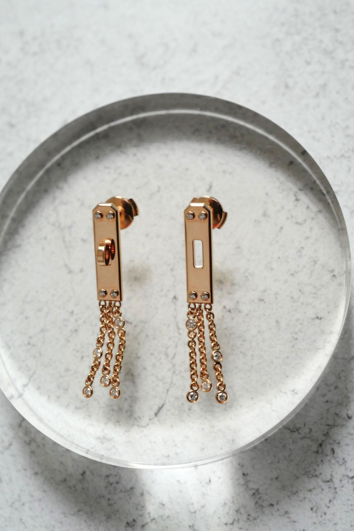 Hermès Kelly Gavroche Earrings Small Model 18K Rose Gold 18 Diamonds