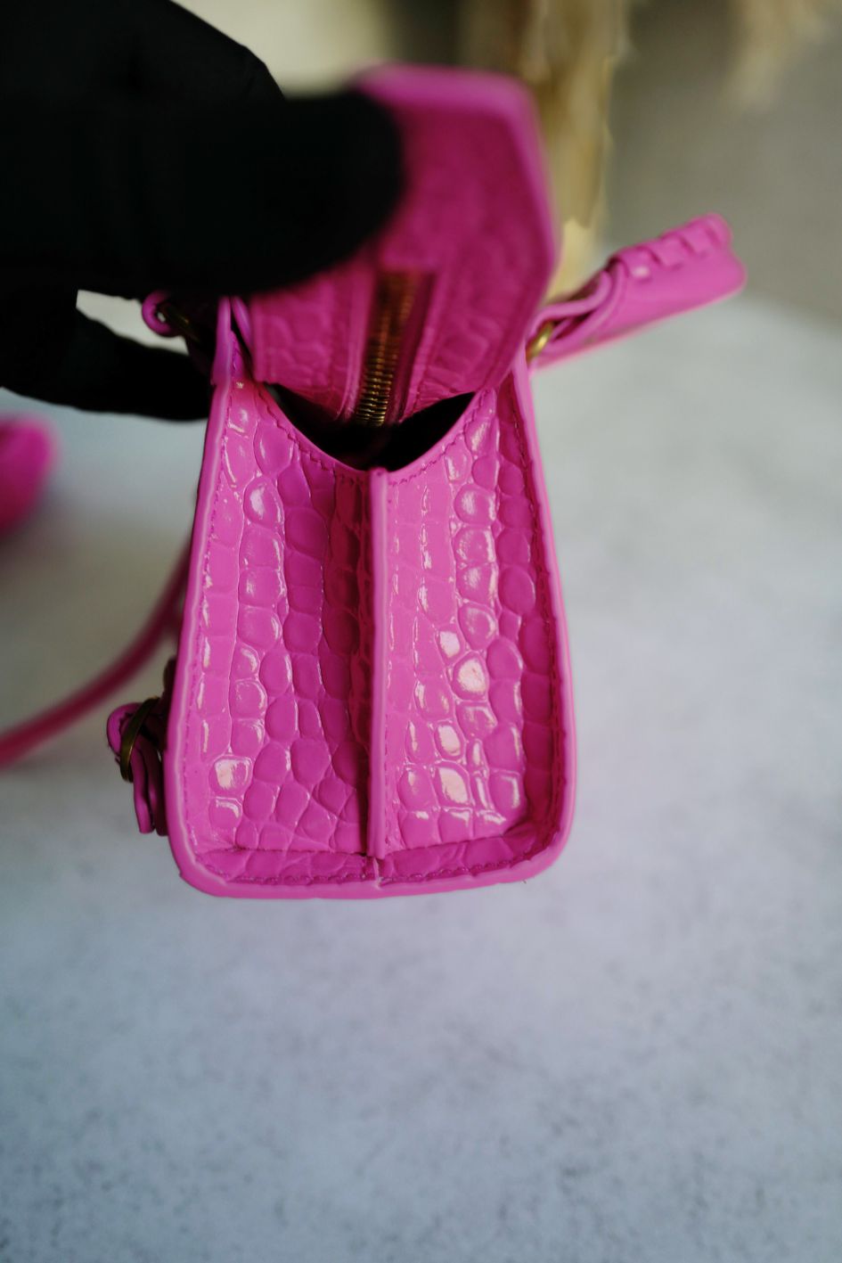 Balenciaga Neo Classic Nano Size In Bright Pink Croco Leather